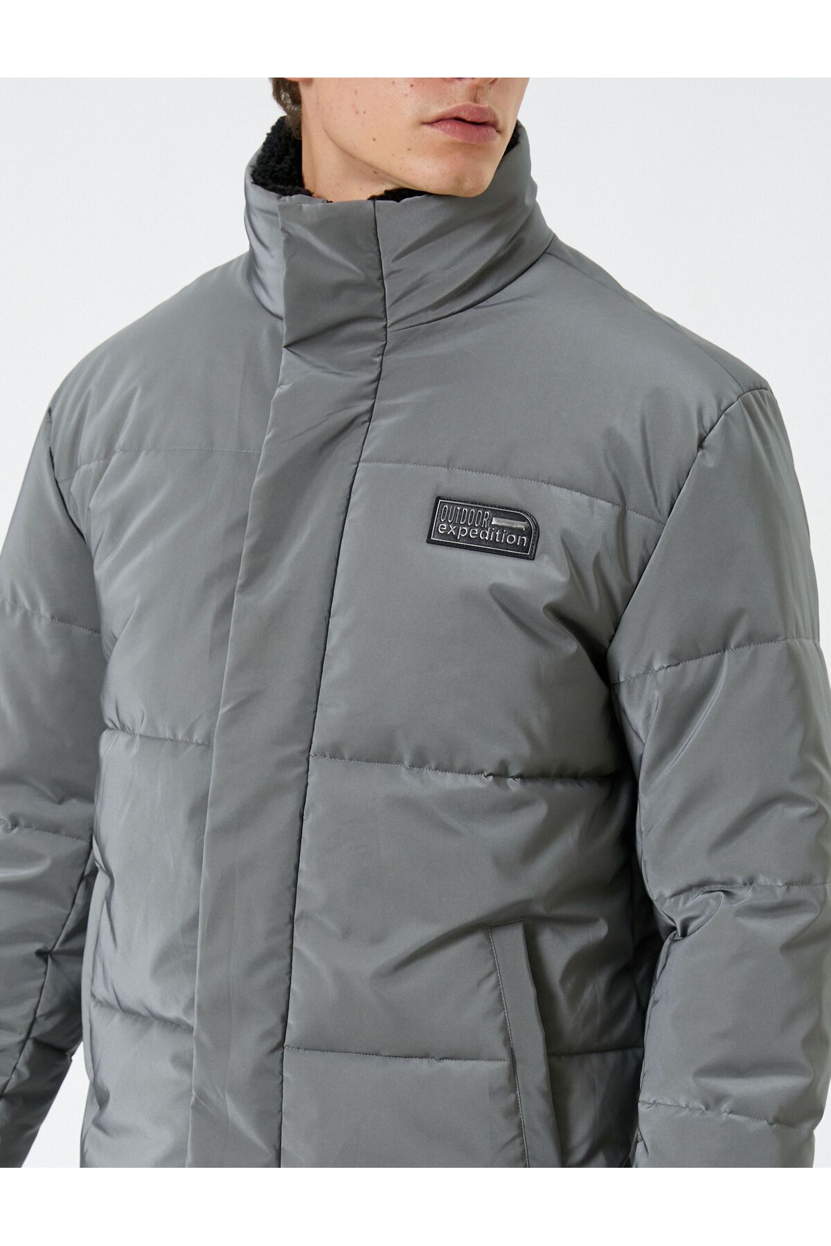 Koton-Puffer Jacket Stojan na límec na zip Kapsa s podrobným potiskem sloganu 5