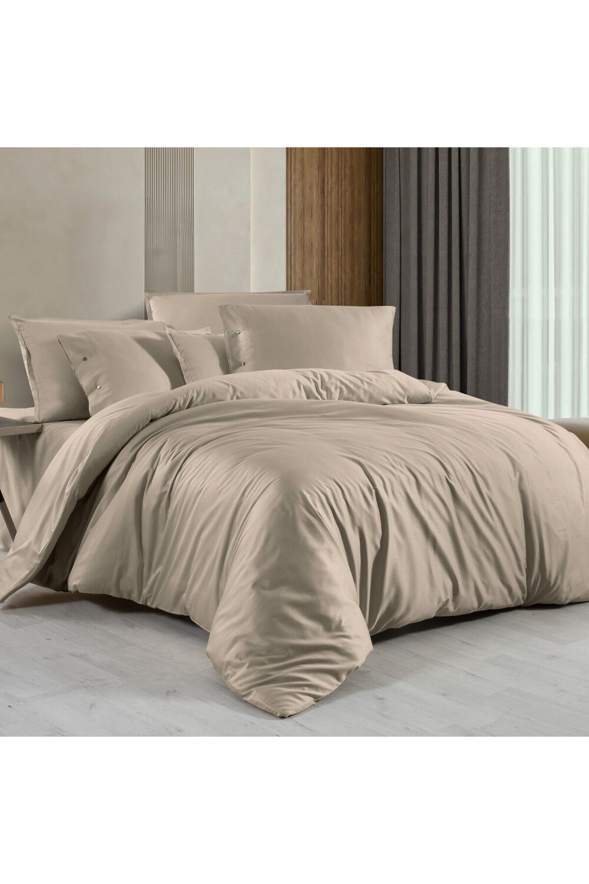 Sarev-Monochrome Satin Single Natural Beige Bedding Set 1