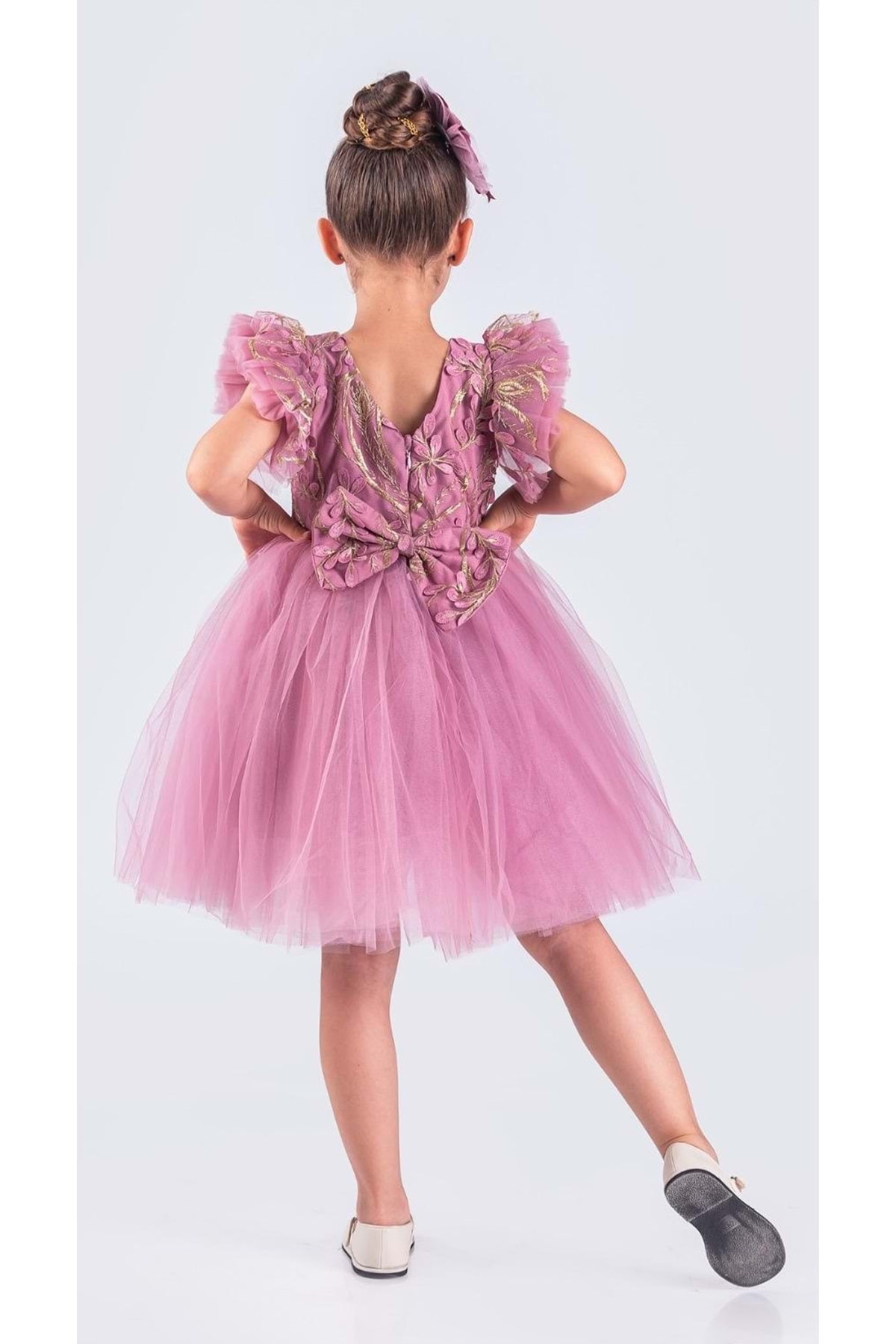 Mnk Baby&Kids Kız Çocuk Nakışlı Tütü Etek Elbise MNK0578 PEMBE fotoğrafı 3 (önizleme)