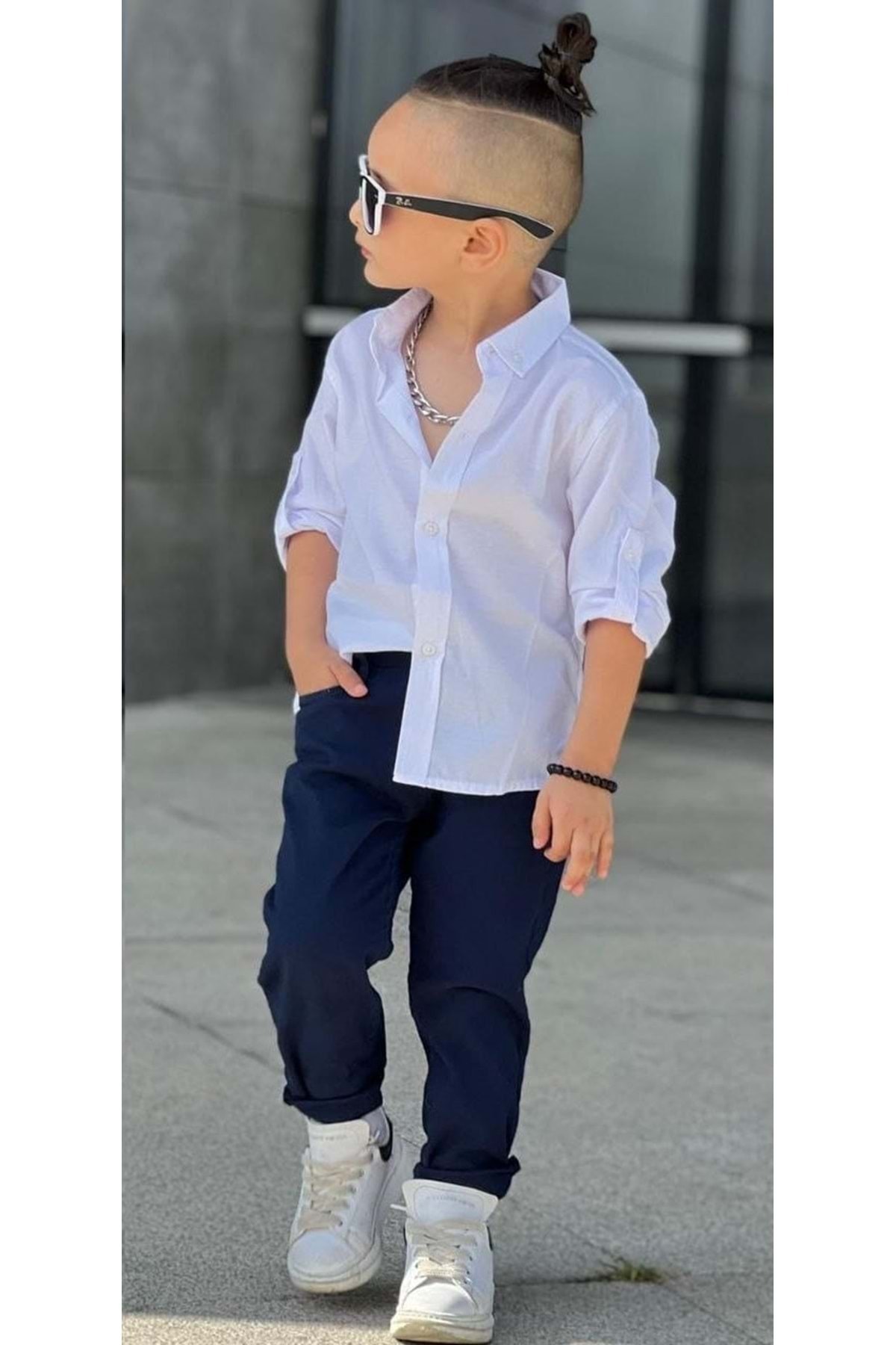 Mnk Baby&Kids Stylish Shirt Gabardine Trousers Boys' Suit Mnk0422 Dark Blue