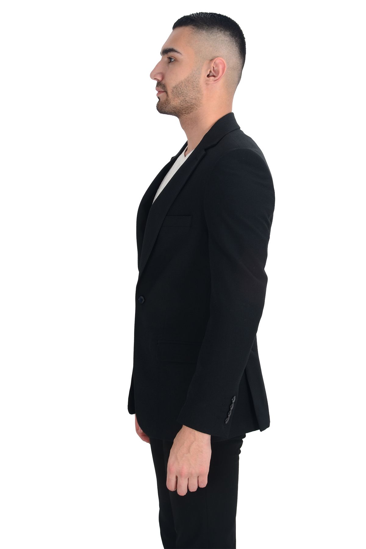 Cengiz İnler-Cengiz Inler Seersucker Single Button Mono Collar Men's Jacket 2