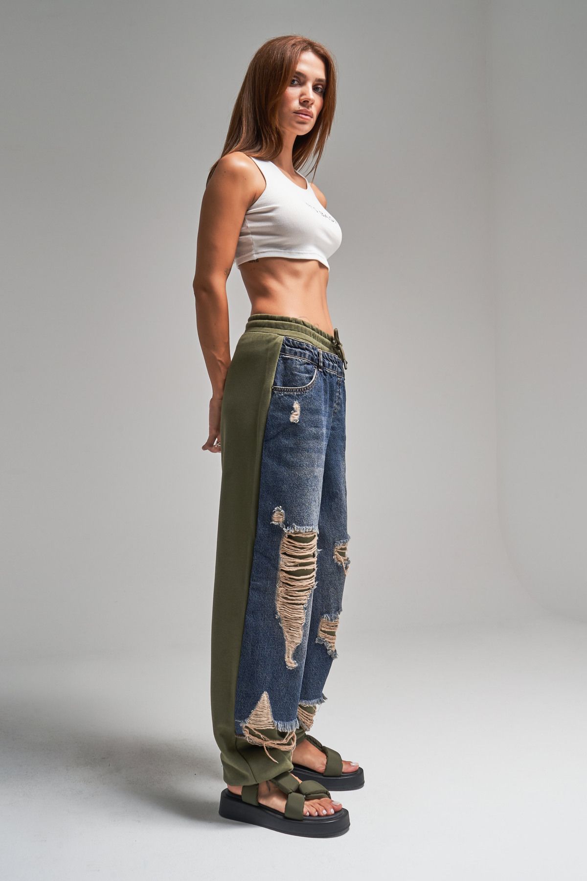 its basic-Dámský Jogger Denim v khaki barvě - 10W48 kusů Design 6