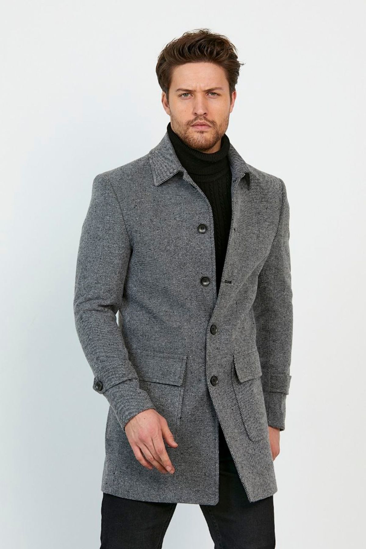 Savira-Men's Slimfit Coat - Drop 6, Stamped Fish Back Pattern 1