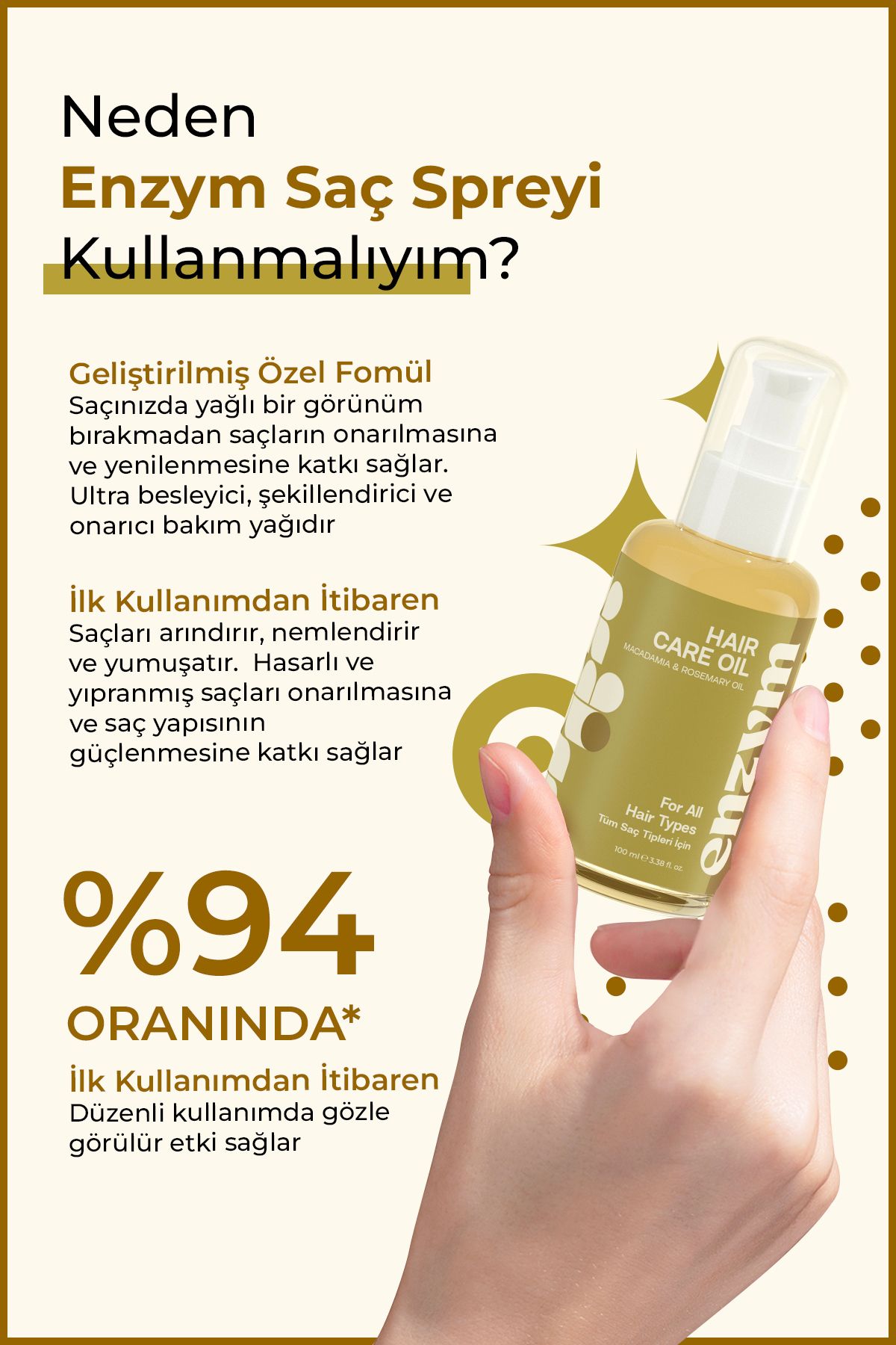 ENZYM COSMETICS Hızla Uzama Etkili, Onarıcı Kompleks Doğal Saç Bakım Yağı 100 ml (MACADAMİA VE BİBERİYE YAĞI)-2