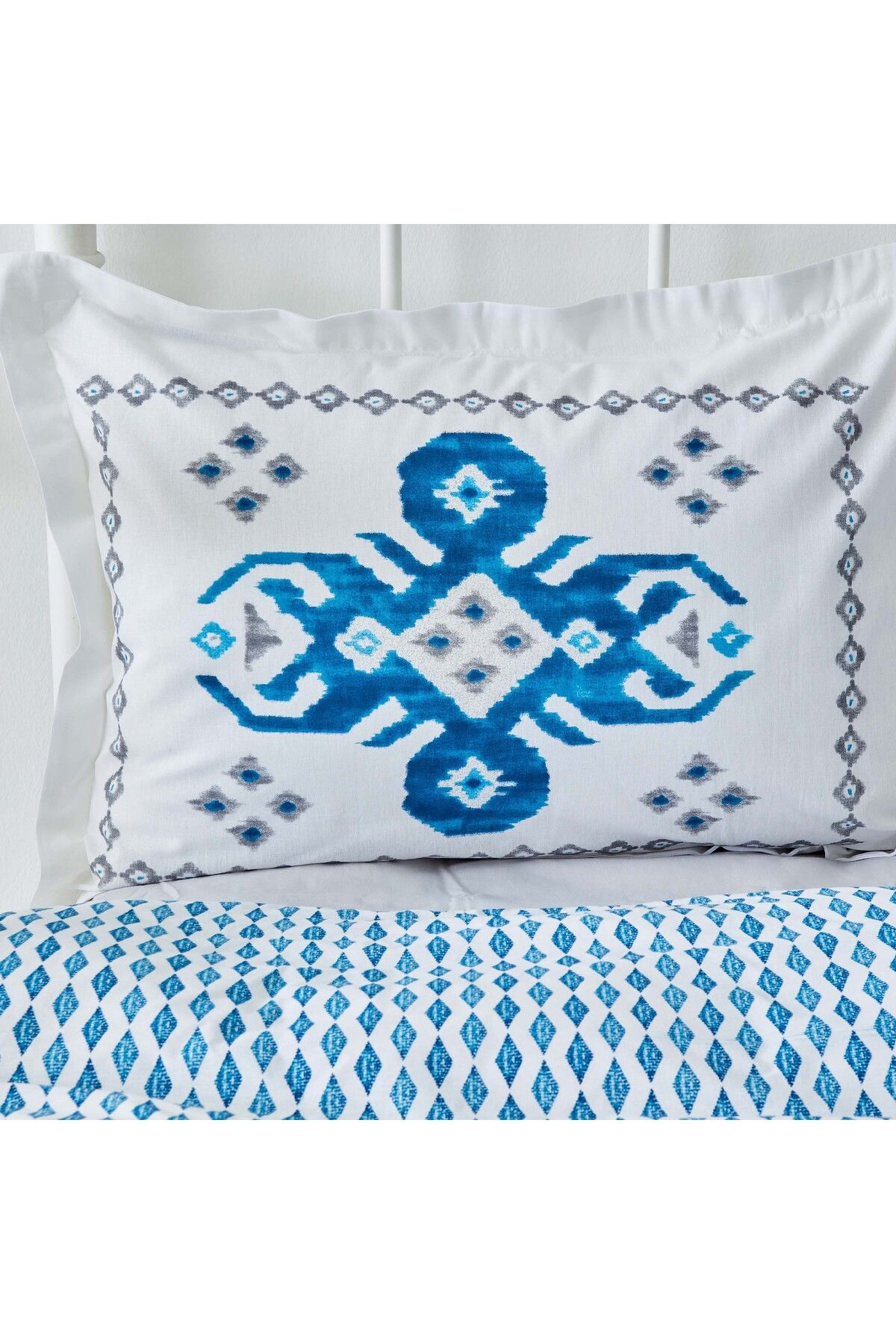 Karaca-Home Neos Blaues Baumwoll-Doppelbettbezug-Set, Bettdecke, Bettlaken, Kissenbezüge, Bettbezug 5