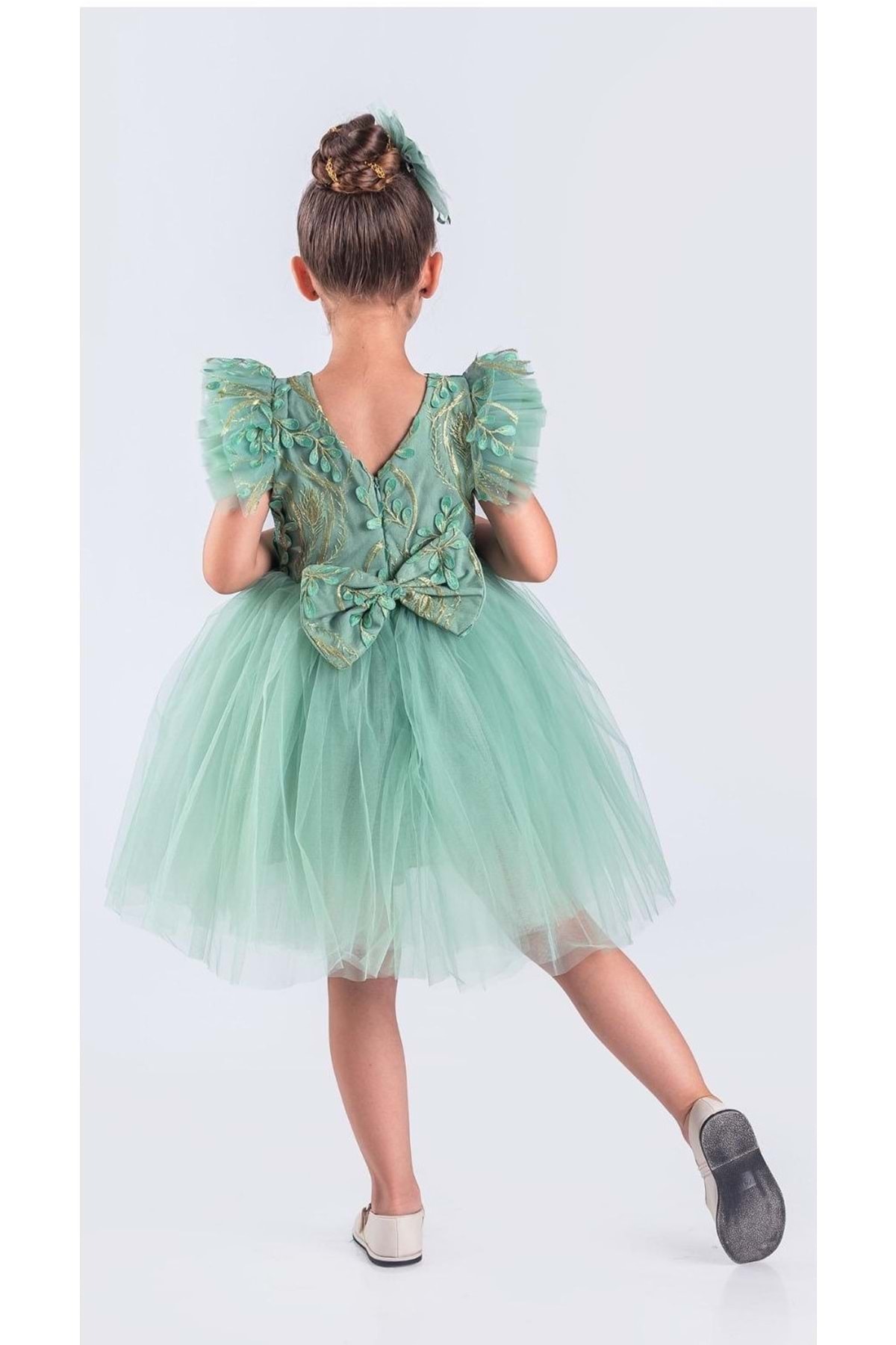 Mnk Baby&Kids Kız Çocuk Nakışlı Tütü Etek Elbise MNK0578 YEŞİL fotoğrafı 3 (önizleme)