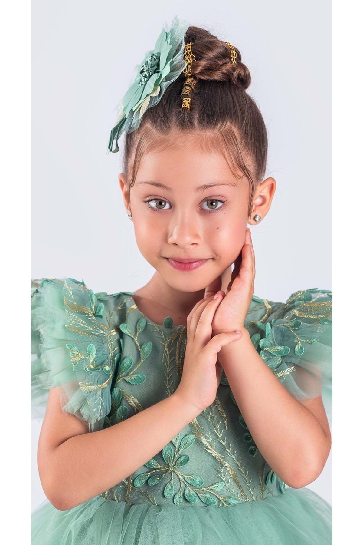 Mnk Baby&Kids Kız Çocuk Nakışlı Tütü Etek Elbise MNK0578 YEŞİL fotoğrafı 2 (önizleme)