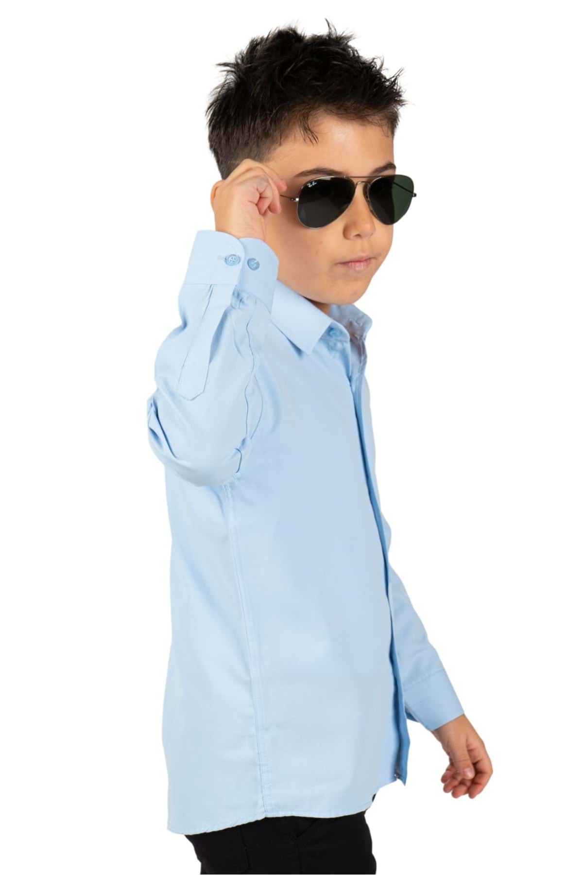 Mnk Baby&Kids Düz Renk Erkek Çocuk Gömlek MNK0575 MAVİ fotoğrafı 4 (önizleme)