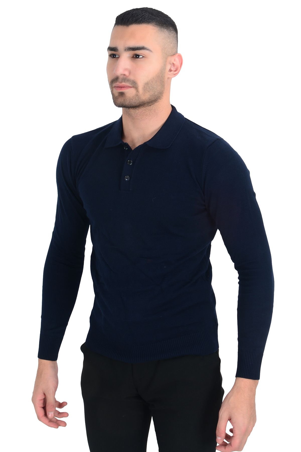 Cengiz İnler-Cengiz Inler Polo Collar Basic Men's Knitwear Sweater 5