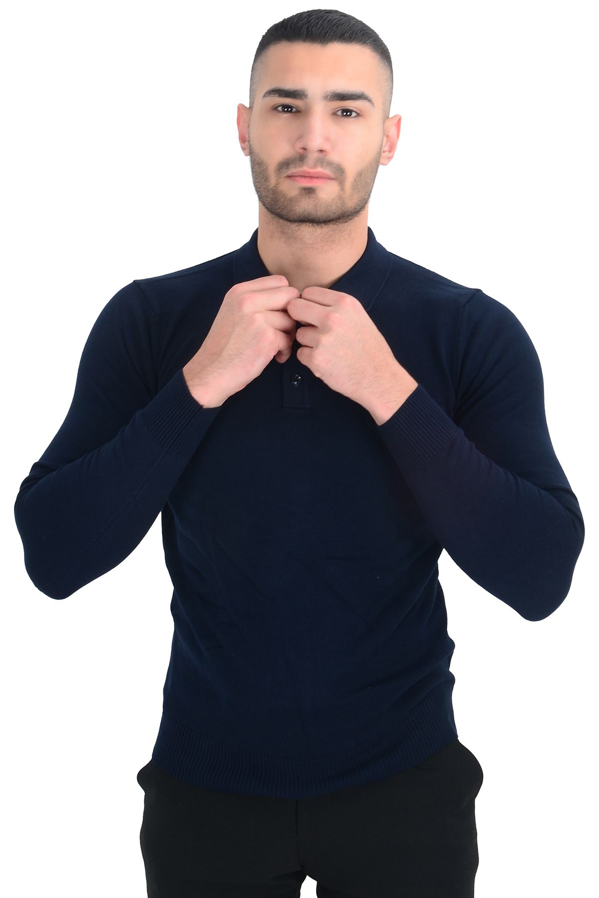 Cengiz İnler-Cengiz Inler Polo Collar Basic Men's Knitwear Sweater 7