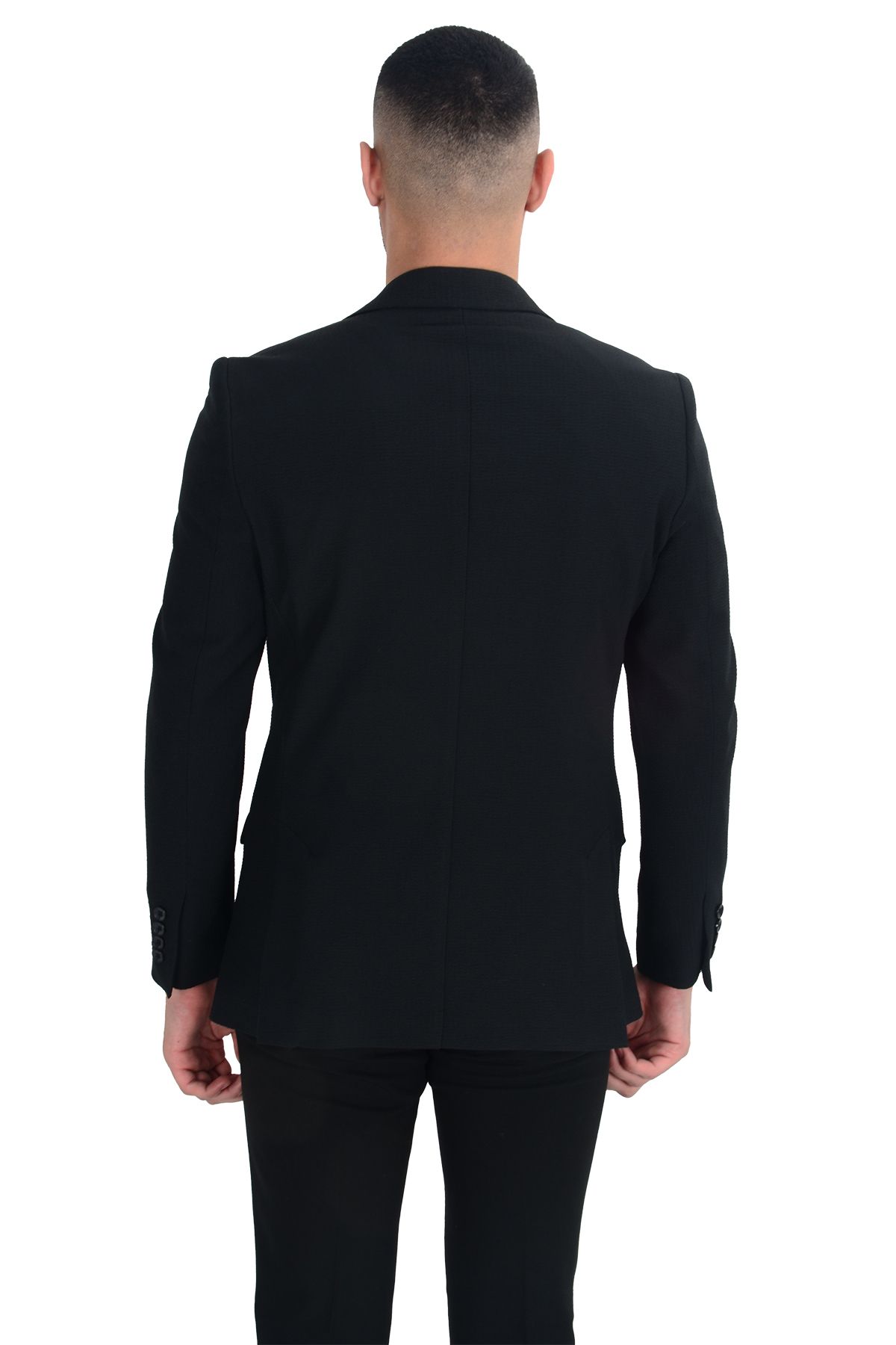 Cengiz İnler-Cengiz Inler Seersucker Single Button Mono Collar Men's Jacket 3