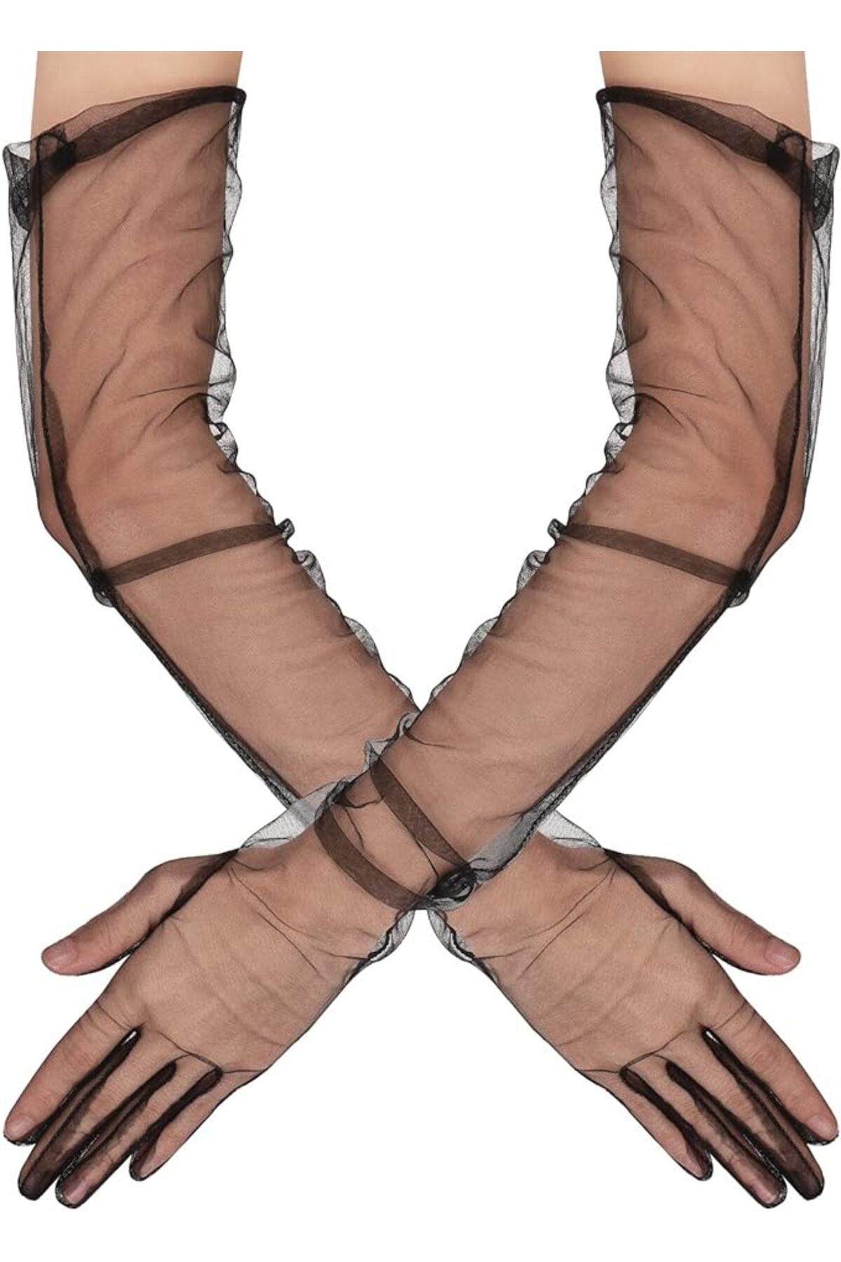 OEM Uzun Boy Likralı Siyah Renk Yetişkin Mega Tül Eldiven 53 cm (5024)