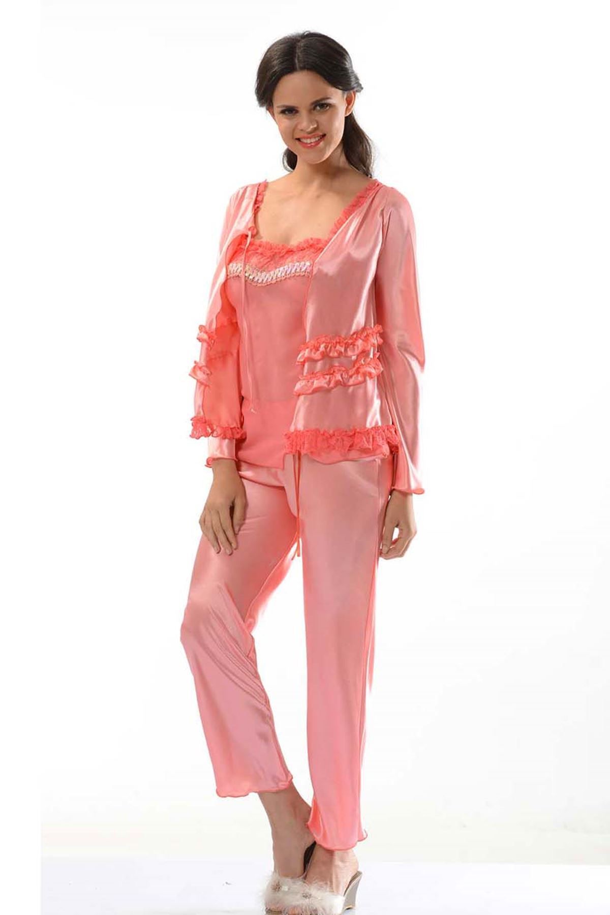 Sistina Nar Çiçeği Saten Pijama Takımı - 1413 - Beden S/M ZRNET