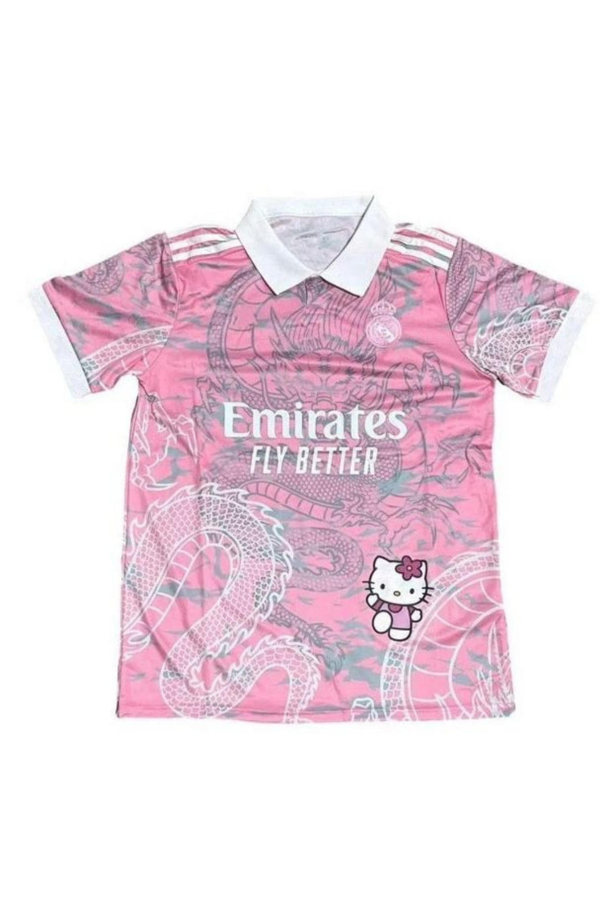 Wisevelya Pink Kitty Madrid Dragon Jersey Black Button Collar T