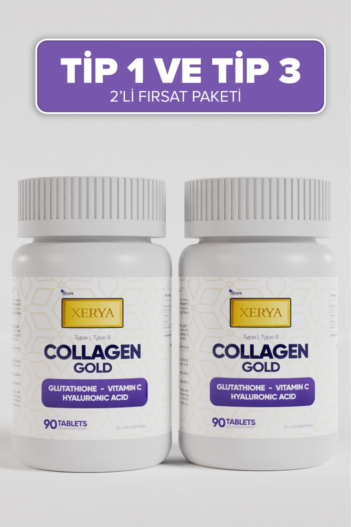 Xerya Tıp 1 Ve 3 Kolajen, Glutatyon, Hyaluronic Acid Ve C Vitamini İçeren Tablet 2'li Fırsat Paketi