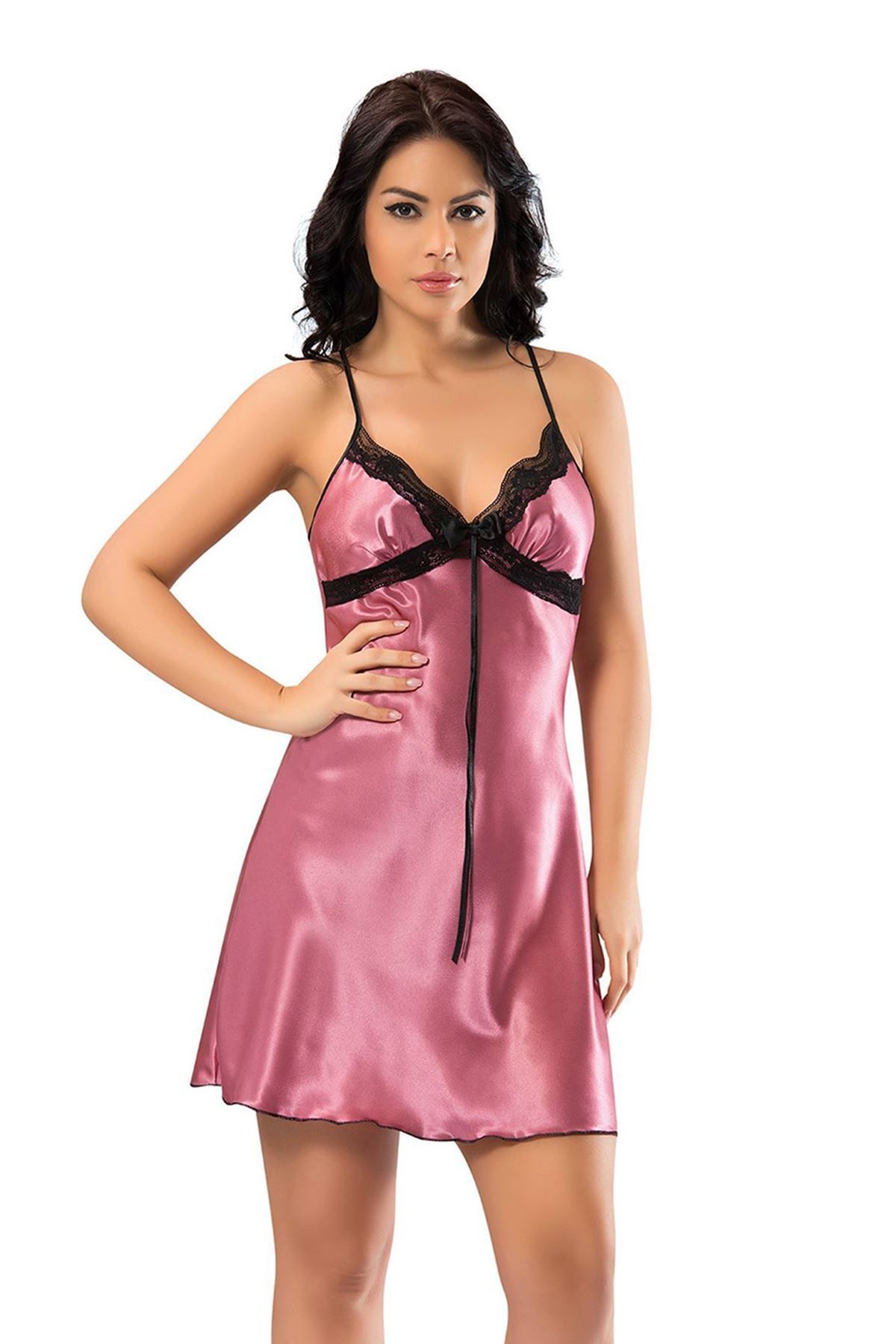 Sistina Gül Kurusu Saten Gecelik - M-367 - Beden S/M DRSTR