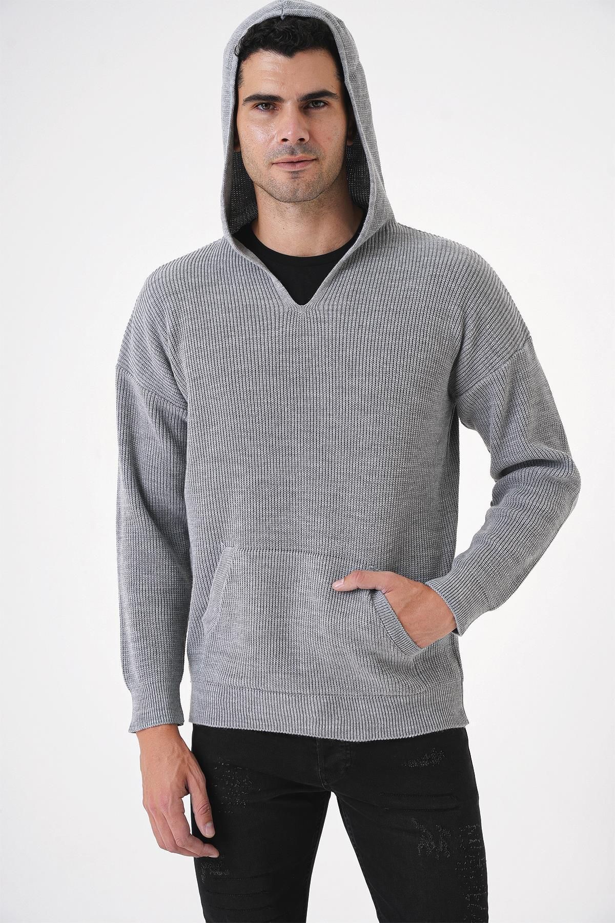 CHUBA-Men's Gray Knitwear Sweater - Thessaloniki Knit, Hood and Pocket, Standard Cut 25W2002 3