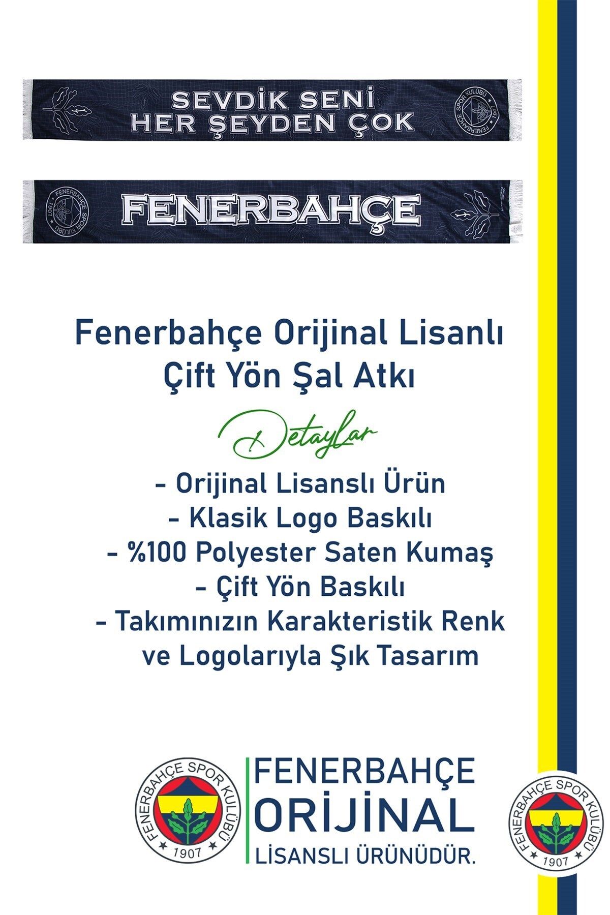 Fenerbahçe-Loved You - Licențiat, eșarfă cu șal cu două fețe, cu cutie de lemn pentru cadou 3