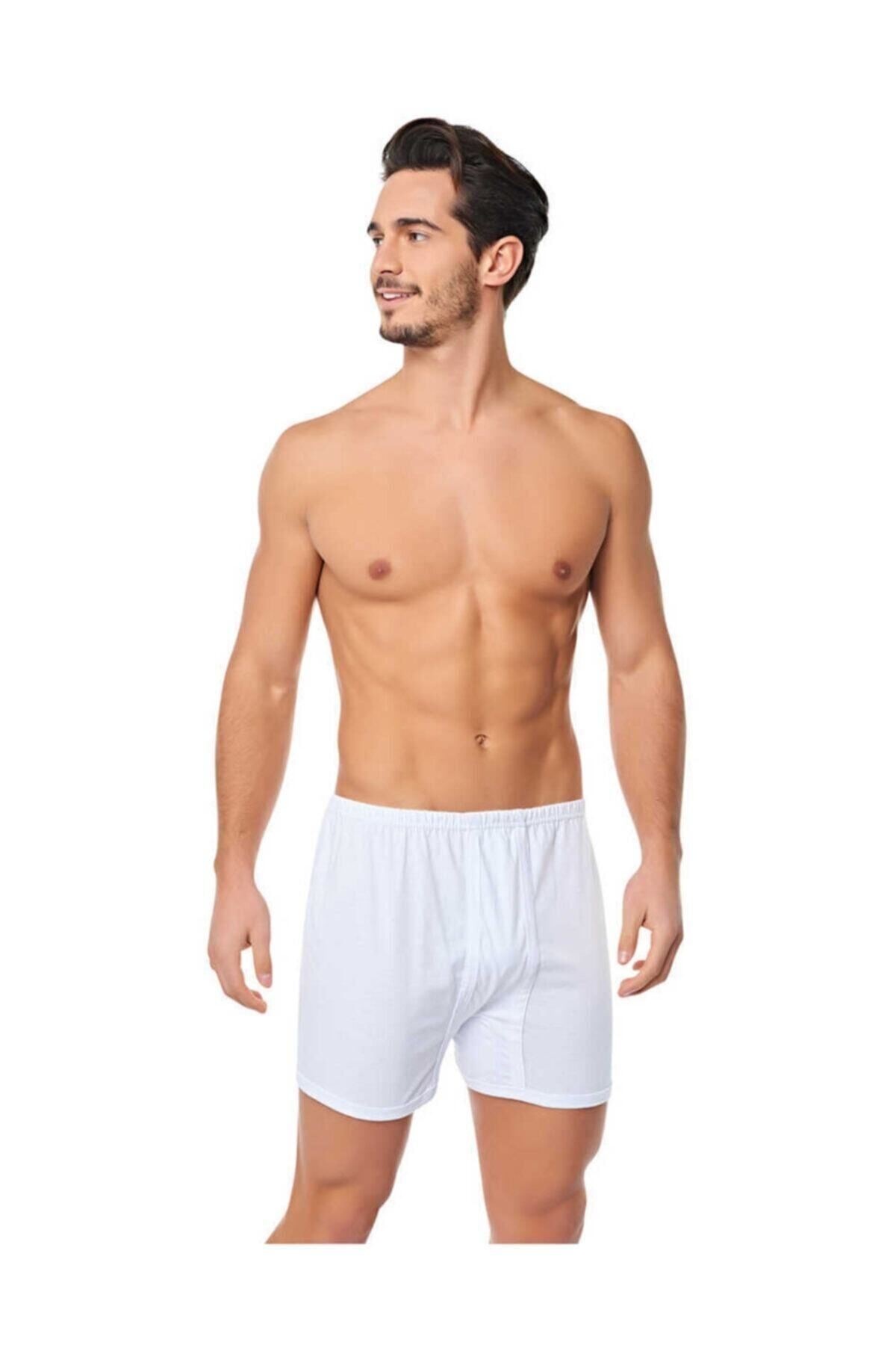 SİERNA 3 Adet Nazar Yıldız Erkek Paçalı Don Boxer - Beyaz srn-002798