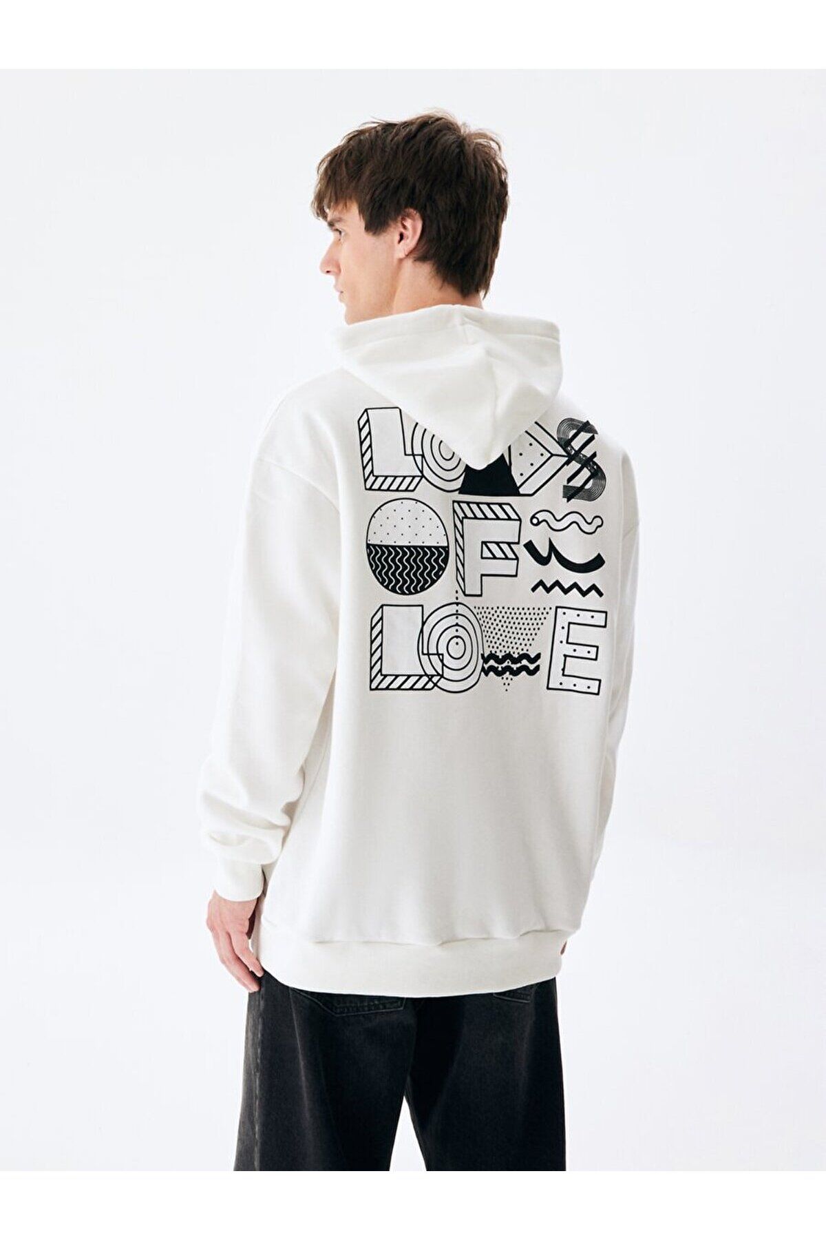 Ltb-Graphic Printed Hooded White Sweatshirt 1