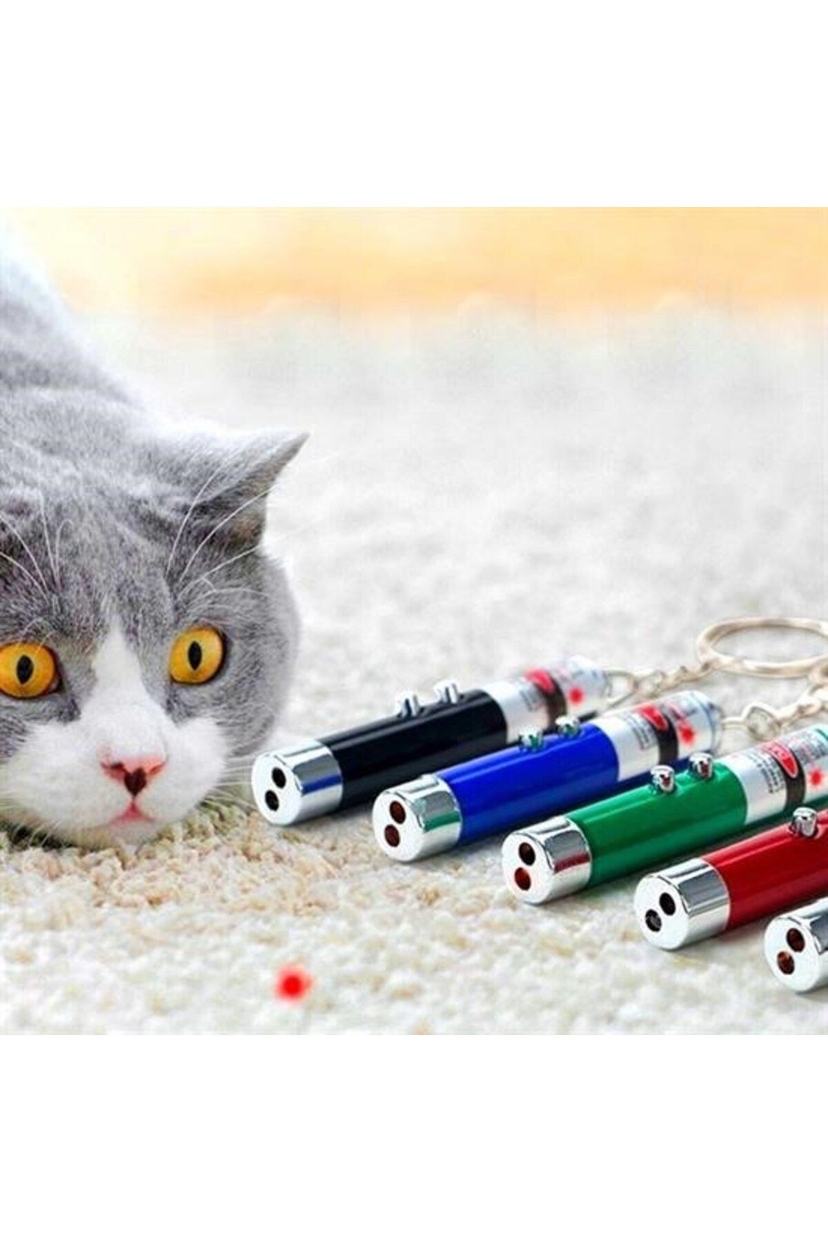 Norino BUFFER® 3 Fonksiyonlu Kırmızı Beyaz Işıklı Led Lazer Kedi Köpek Oyuncak Anahtarlık