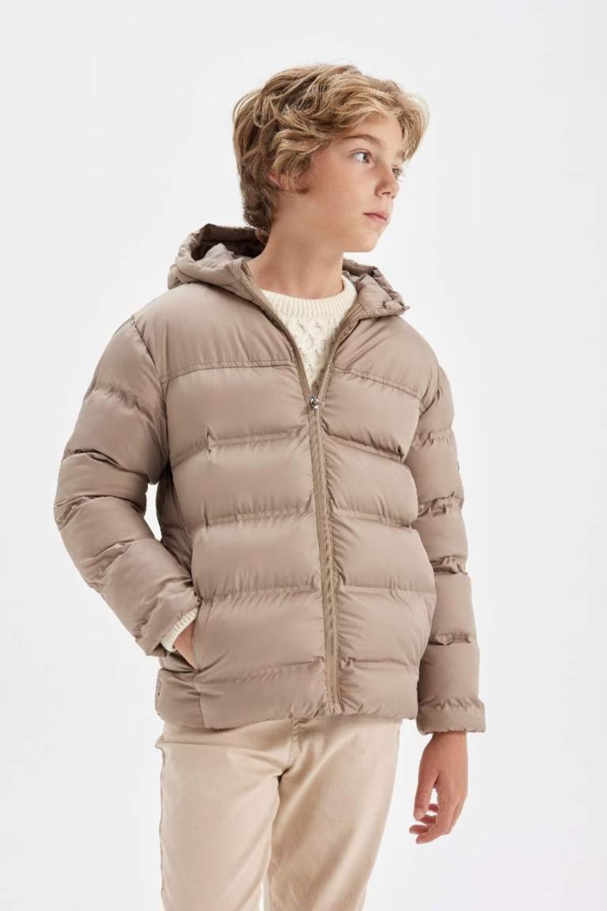 DeFacto-Boy's Water Repellent με κουκούλα και φερμουάρ Puffer παλτό A2246a824wn 1