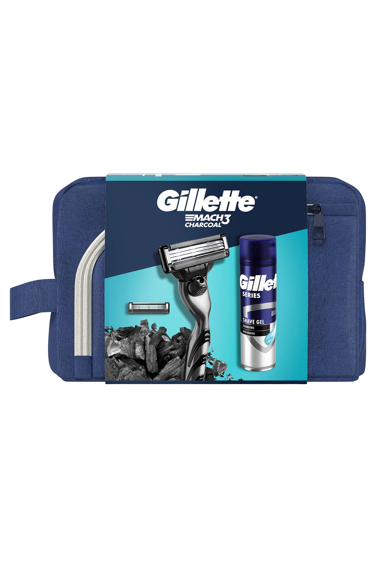 Gillette-Charcoal 2up + Charcoal Series Gel 200ml + Bag 2