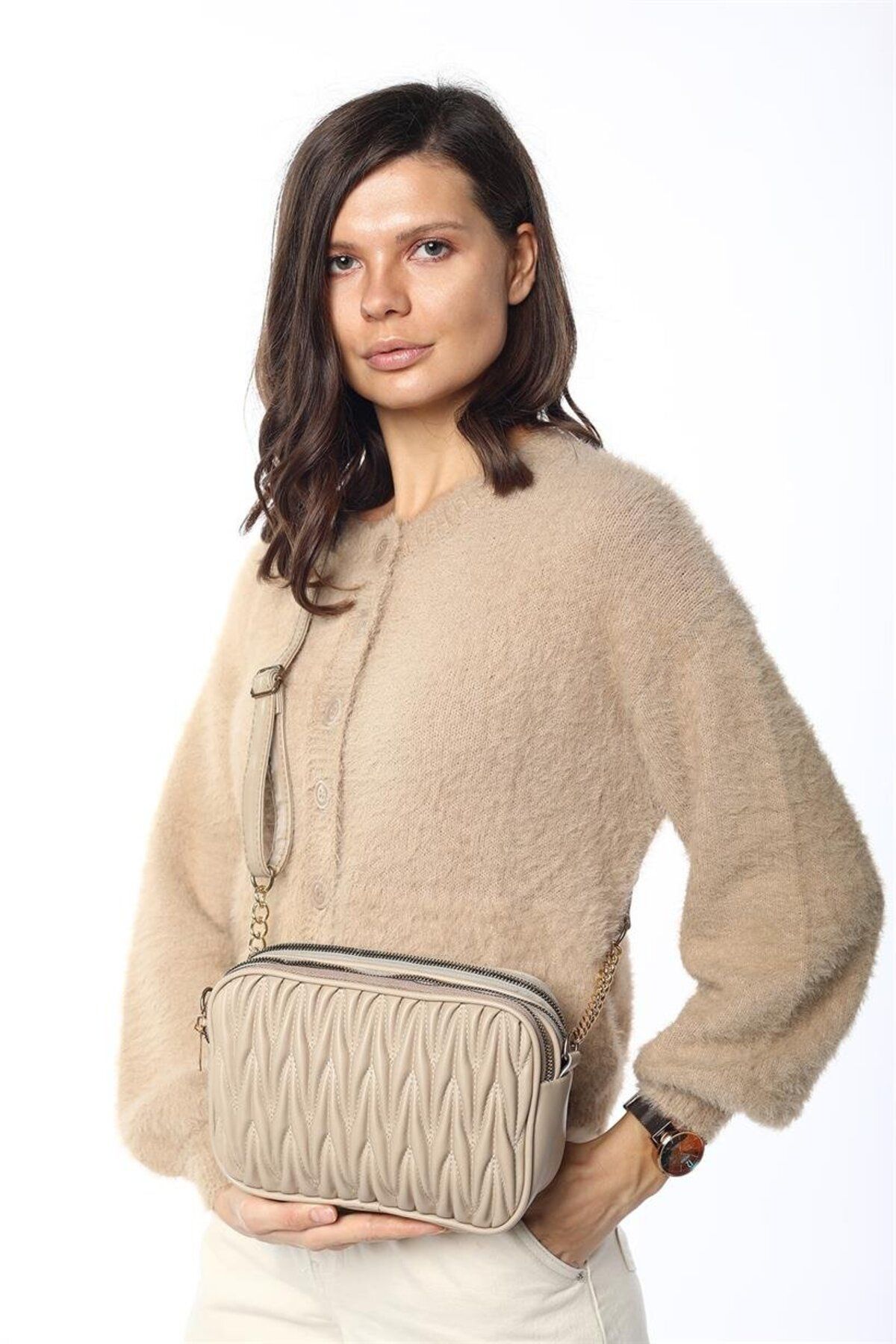 Madamra Geantă Crossbody Matlasată Cu Mai Multe Compartimente Pentru Femei Crem Femeie - One Size
