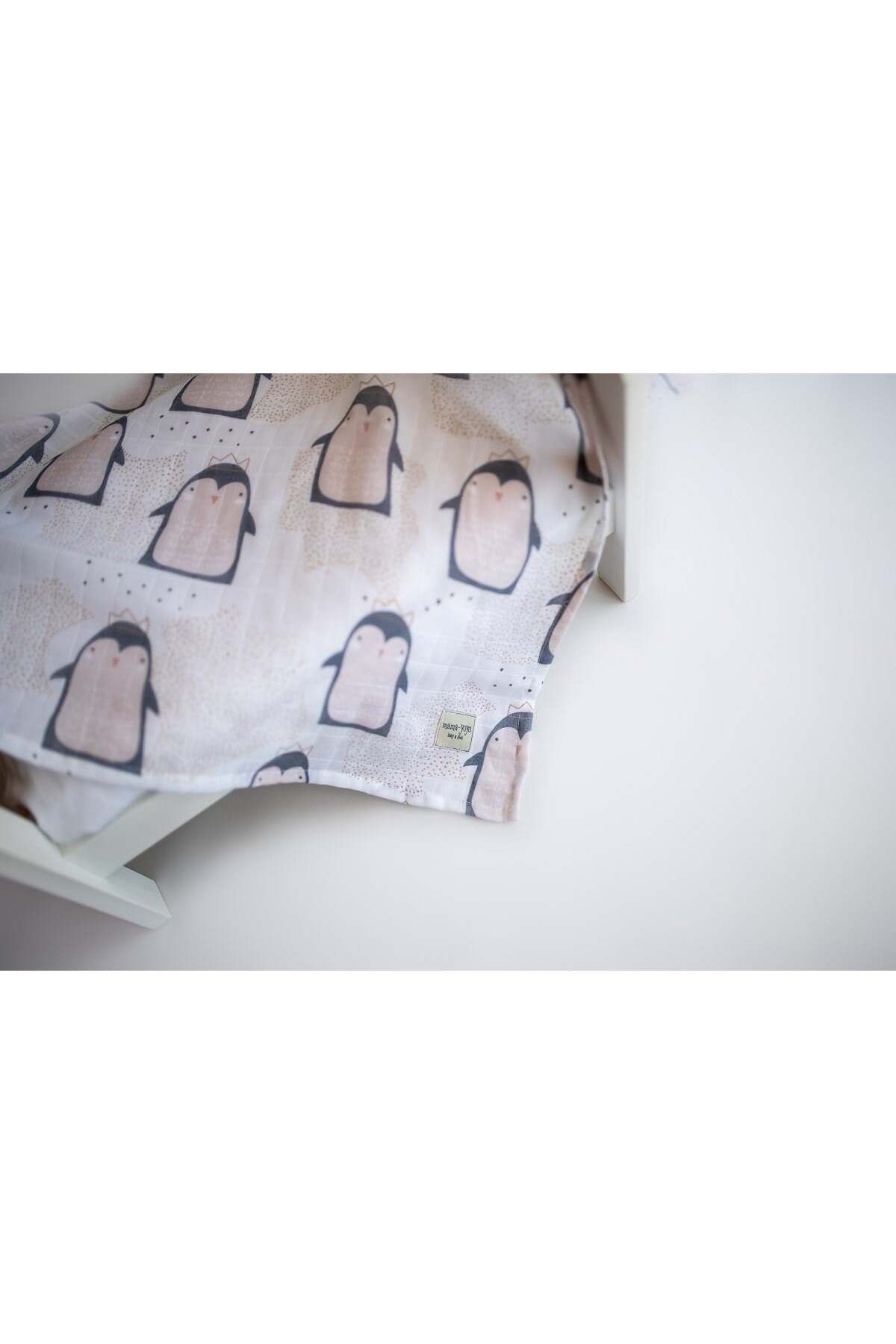 Mama Yoyo Baby&Kids-Mama Yoyo Multi-Purpose Organic Muslin Blanket // Pinqueen with Mouth Cloth Gift - Penguin 100X100Cm 2