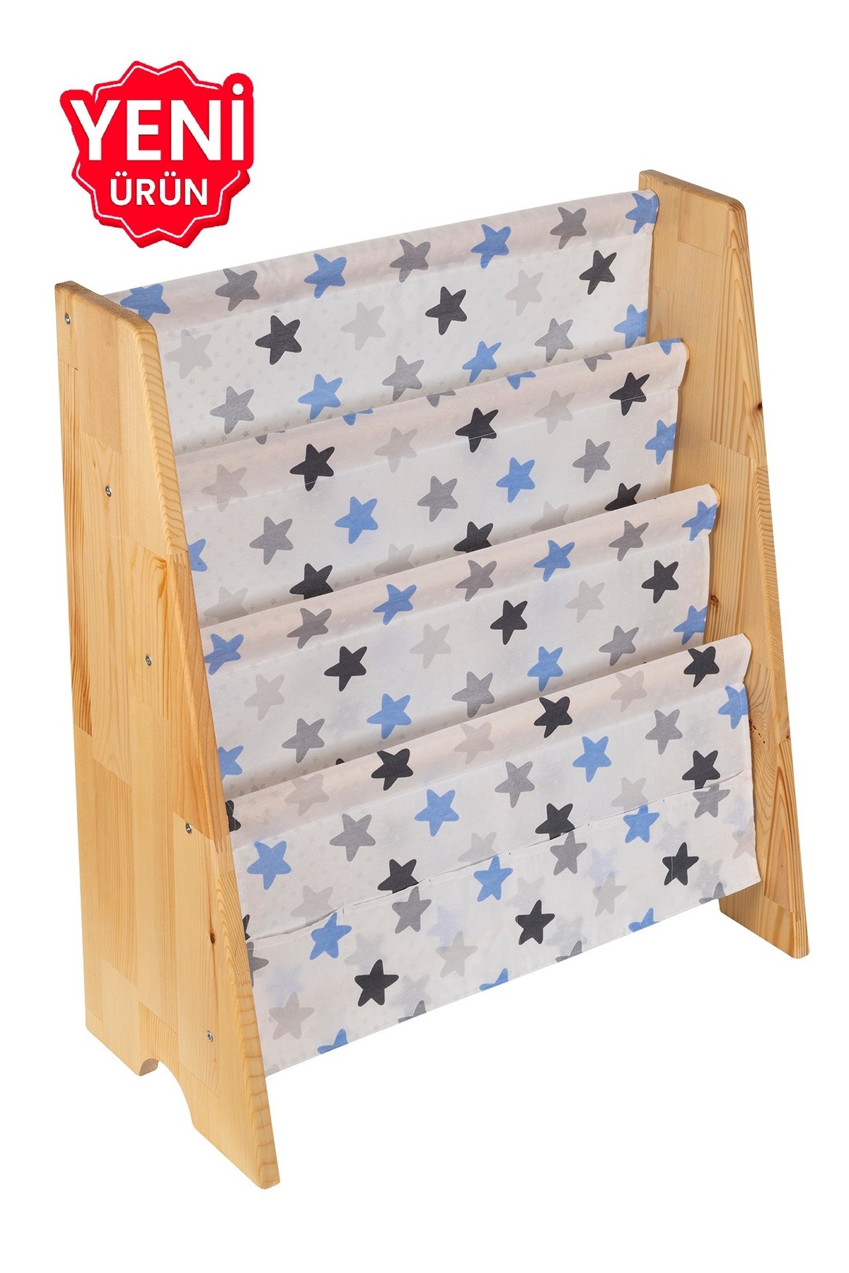 ERKAWOOD Montessori Doğal Ahşap Kitaplığı Demonte Çocuk Odası Kreş Anaokulu Eğitici Kitaplık Raf Mavi