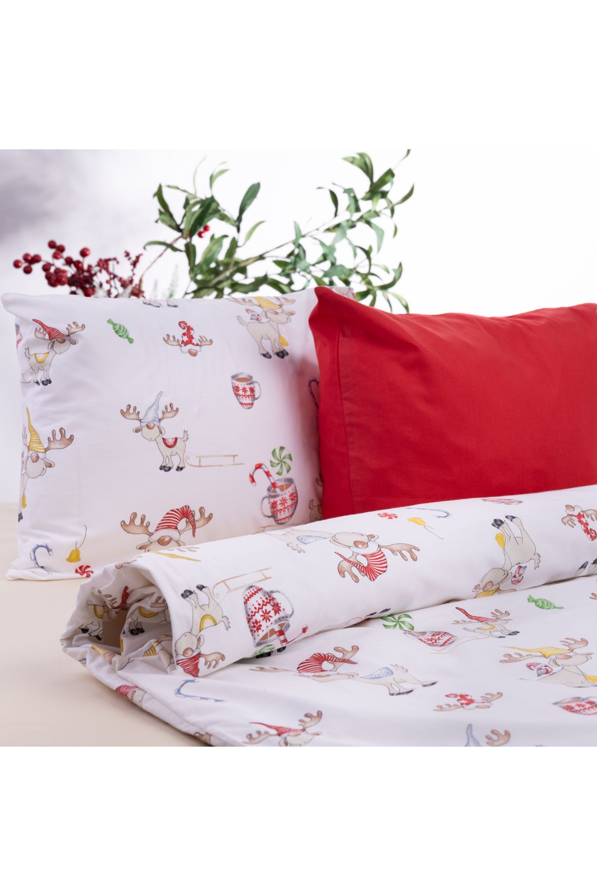 Bimotif-100% Cotton Baby Duvet Cover Set, 100x150 Cm New Year Deer 1