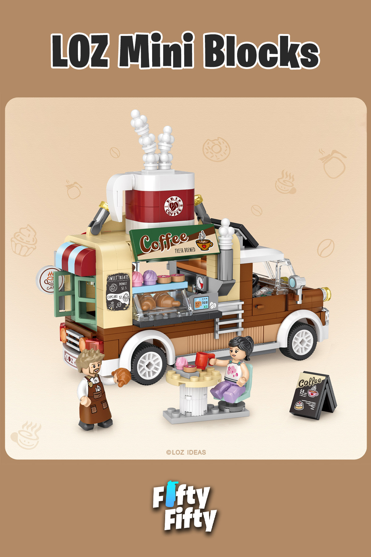 Loz کامیون غذای مینی بلاک/کامیون قهوه – Lz1740، ست ساختنی اسباببازی ۴۴۴ قطعهای