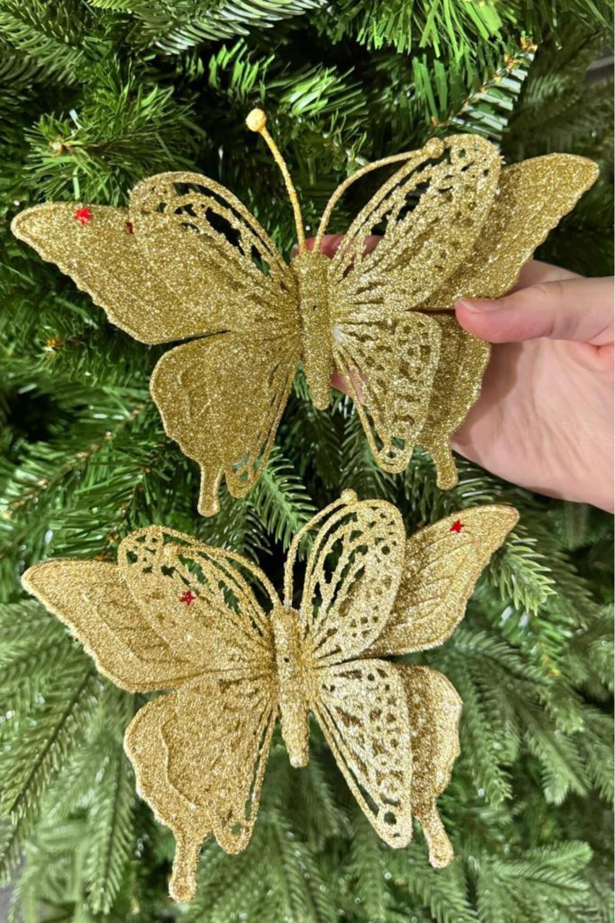 BeySüS-Christmas Pine Tree - Ornament Butterfly and Gold Double Design 1