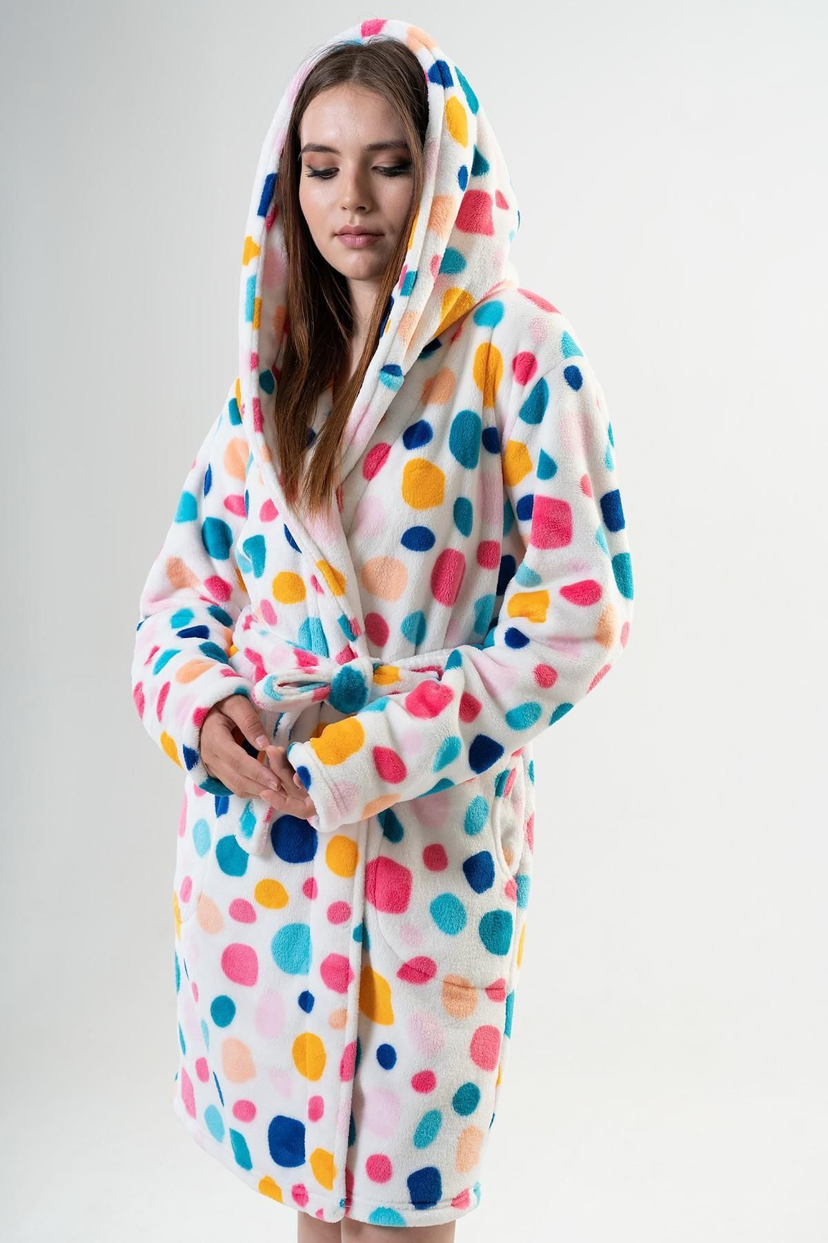 VİENETTA-Welsoft Women's Dressing Gown - White, Hooded C1T1N1O202 3