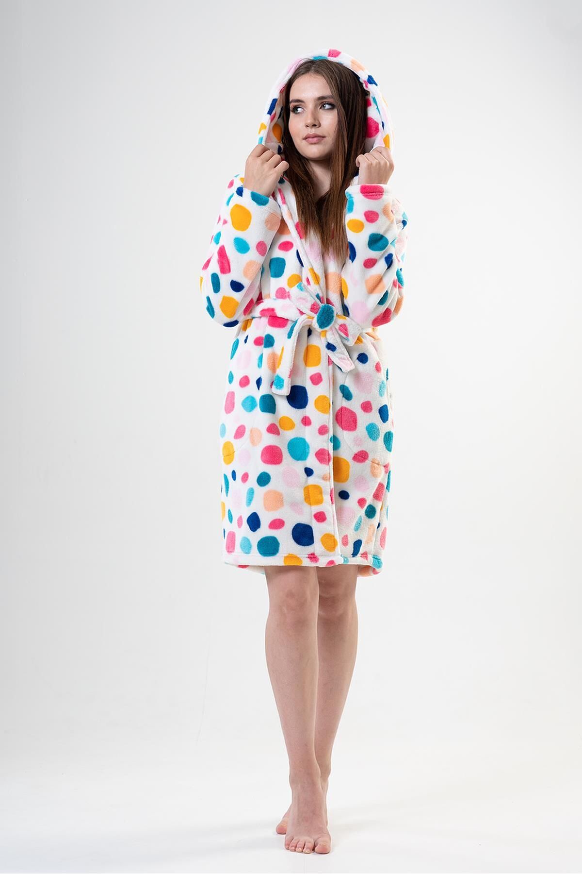 VİENETTA-Welsoft Women's Dressing Gown - White, Hooded C1T1N1O202 4