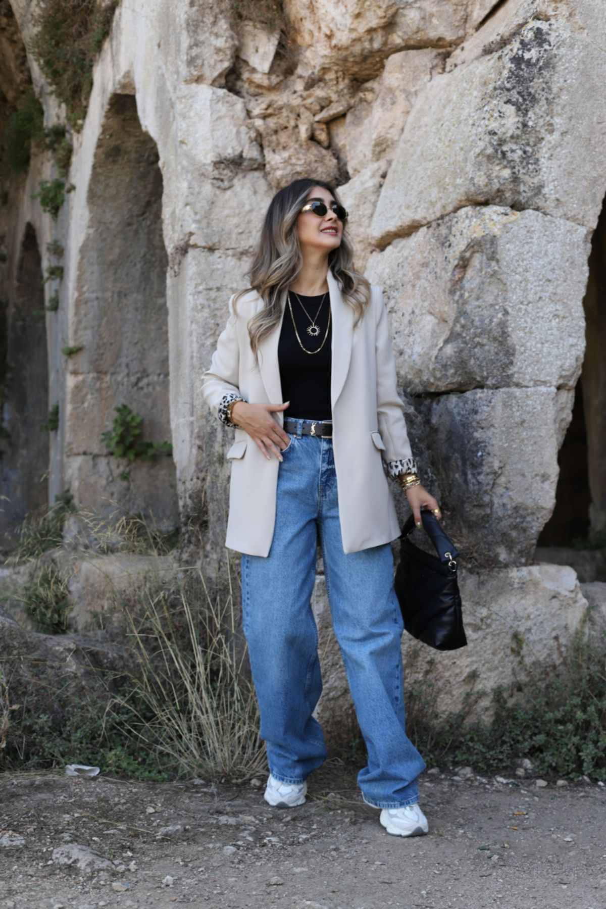 bytugcekaya-Leopard Patterned Stone Color Blazer - Shawl Collar Lined 4