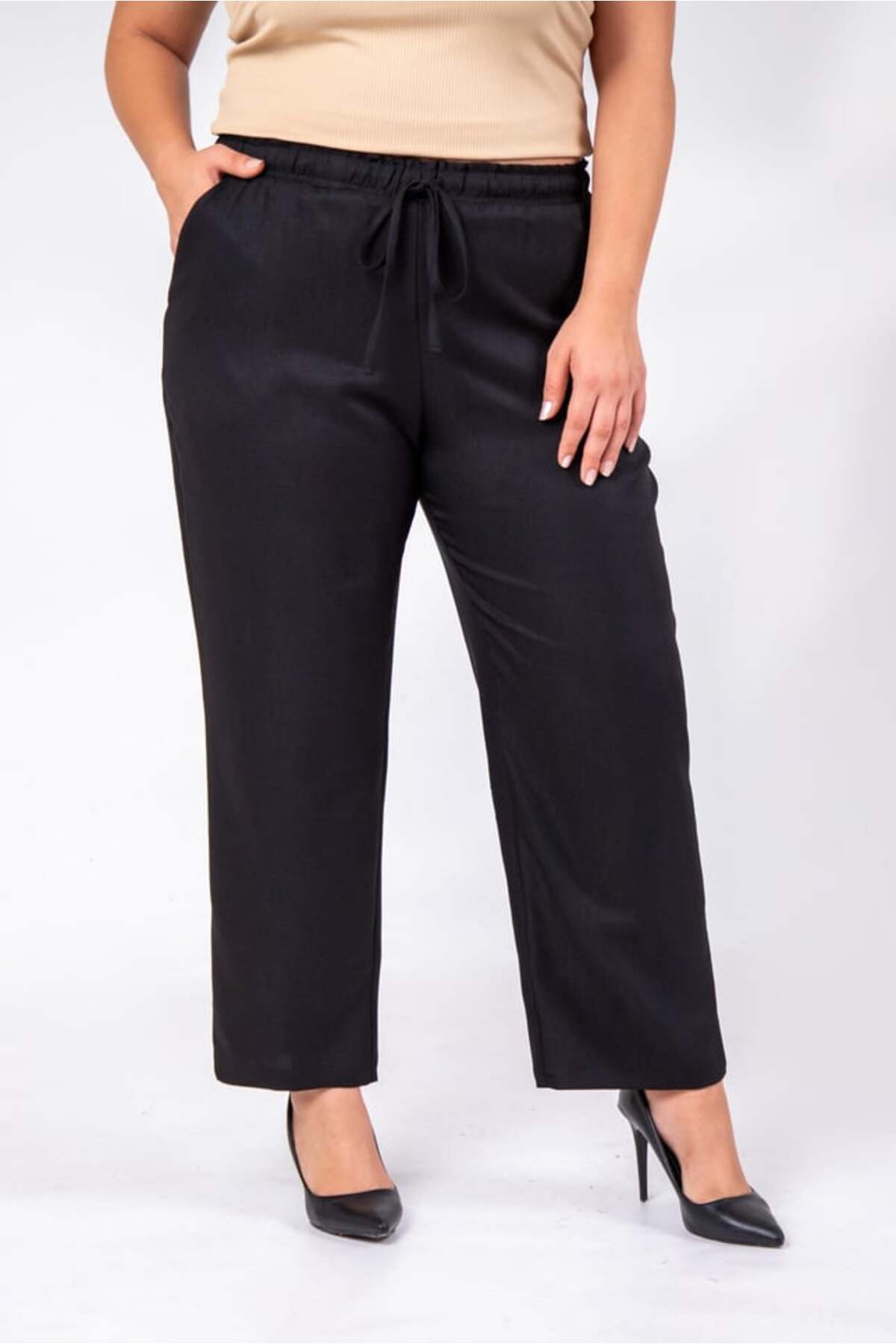 Roxxlen  Büyük Beden 333094 Keten 2'li Takım Siyah - Görsel 5