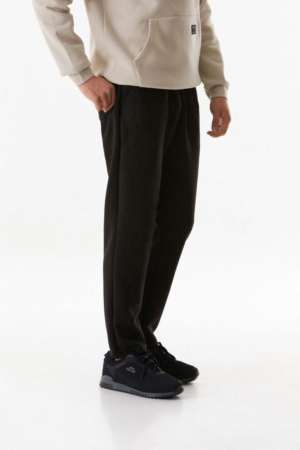Fulla Moda-Pantaloni din piele intoarsa cu talie elastica 5