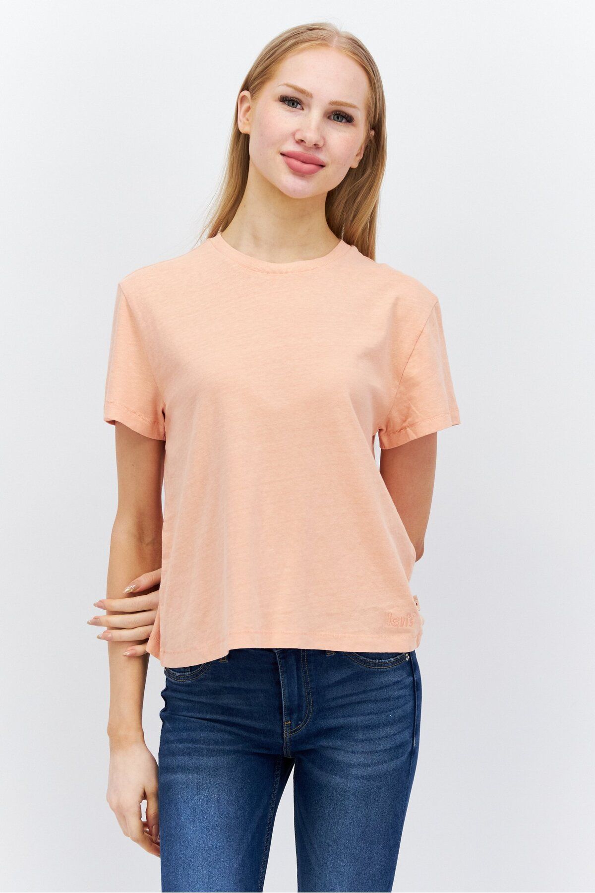 Levi's-Women Crew Neck Short Sleeves Heather T-Shirt, Peach 1