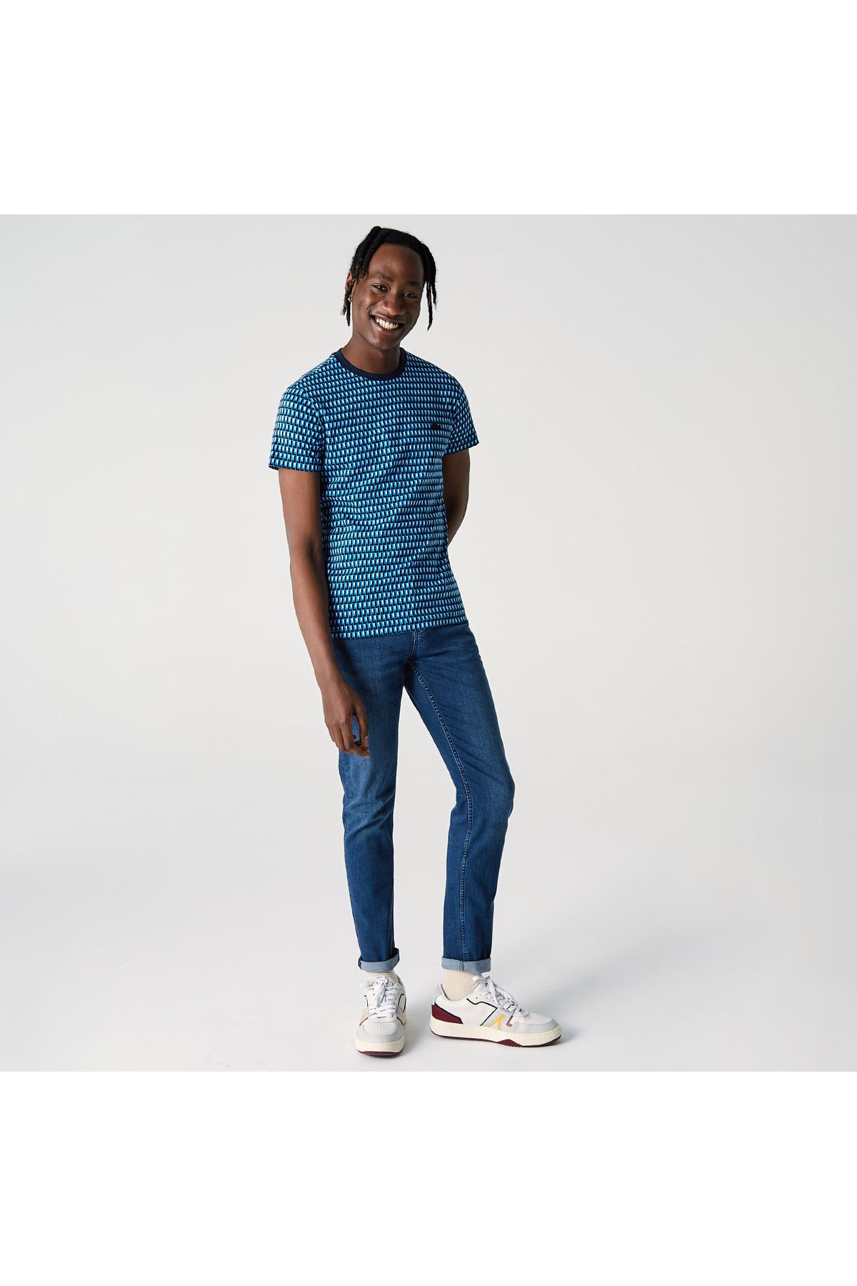تی شرت آبی مردانه با الگوی دوچرخه سواری باریک Lacoste