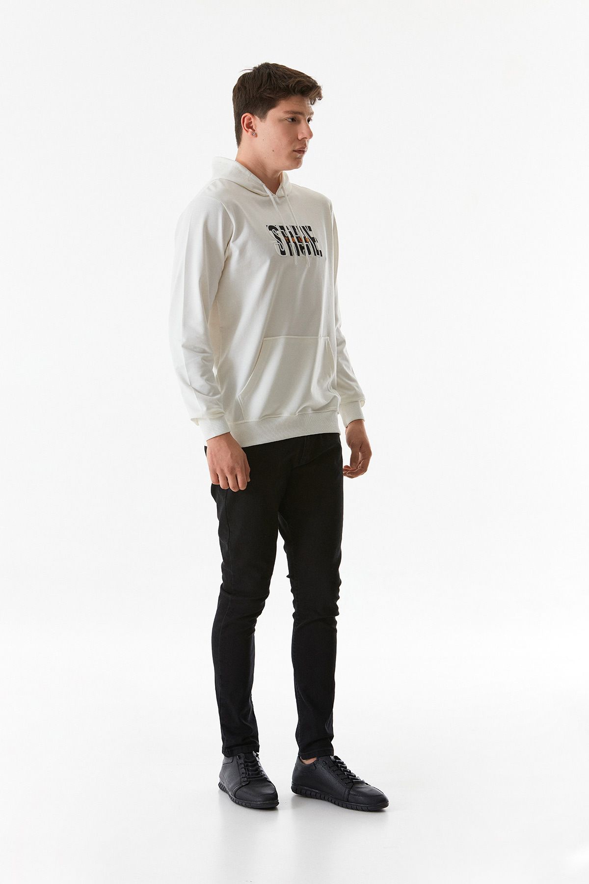 Fulla Moda-Text Printed Kangaroo Pocket Hooded Sweatshirt 3