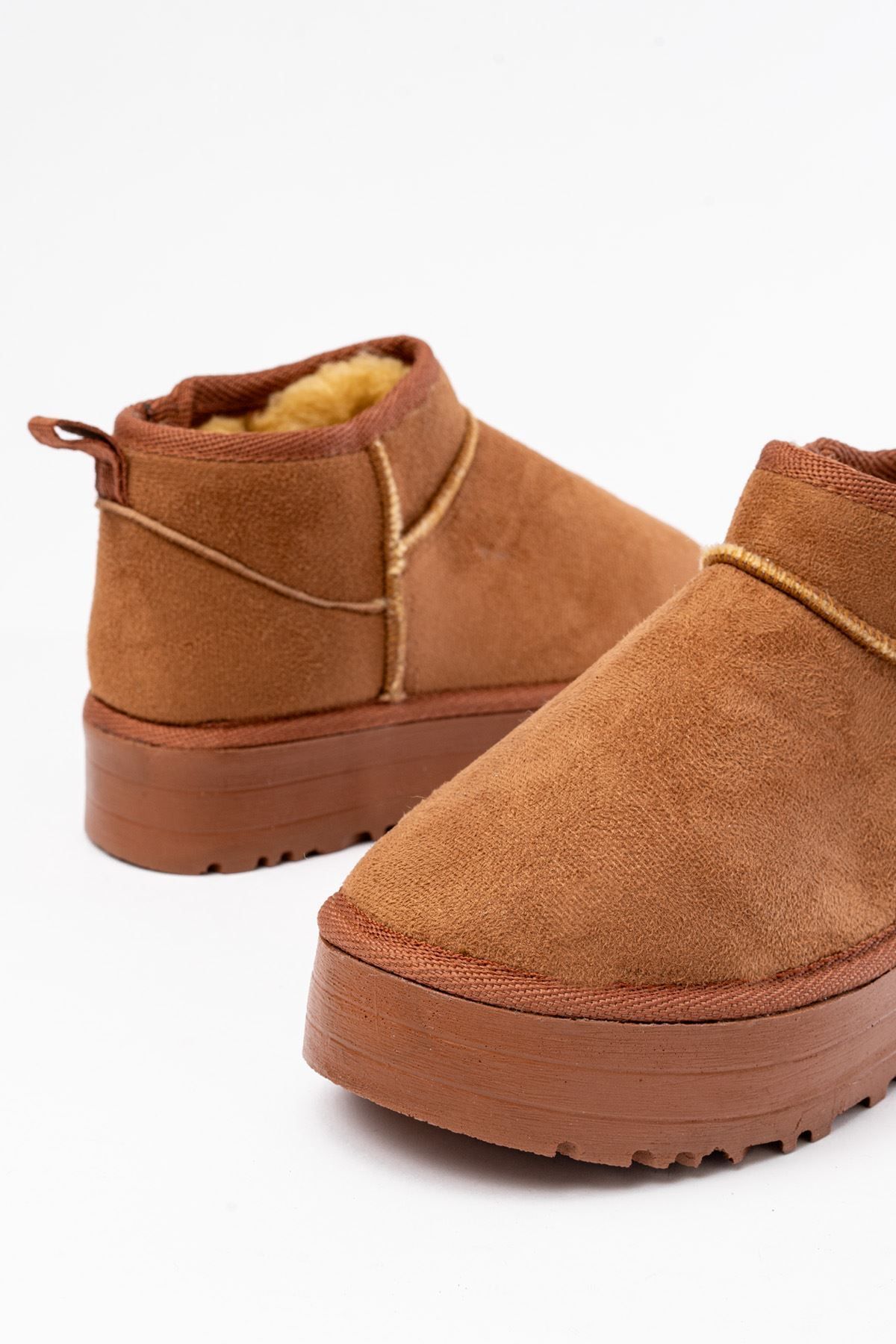 infon shoes creation-Ndr-2850 Tan Suede Fur Lined Winter Closed Toe Women's Casual Slippers 5