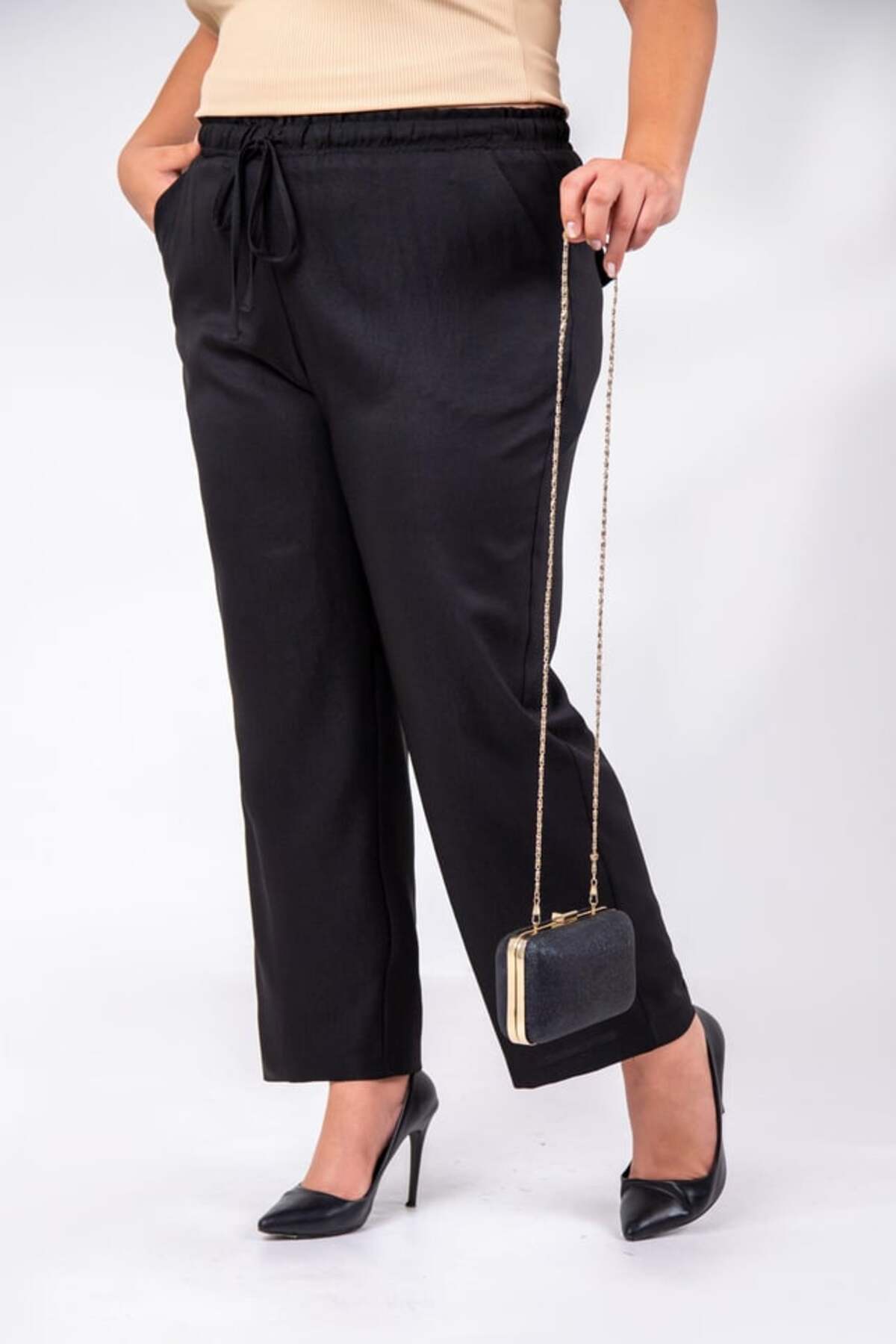 Roxxlen  Büyük Beden 333094 Keten 2'li Takım Siyah - Görsel 7