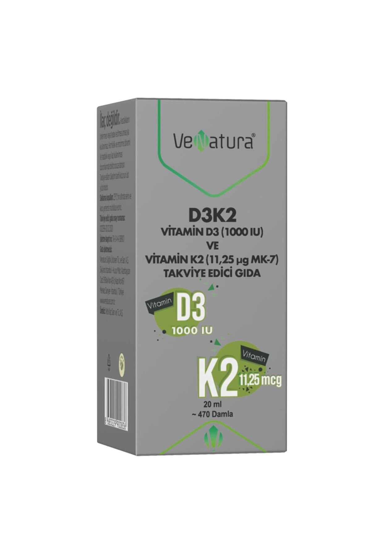 VeNatura D3k2 Vitamin D3 Ve K2 (11,25 MCG MK-7) Damla 20 ml