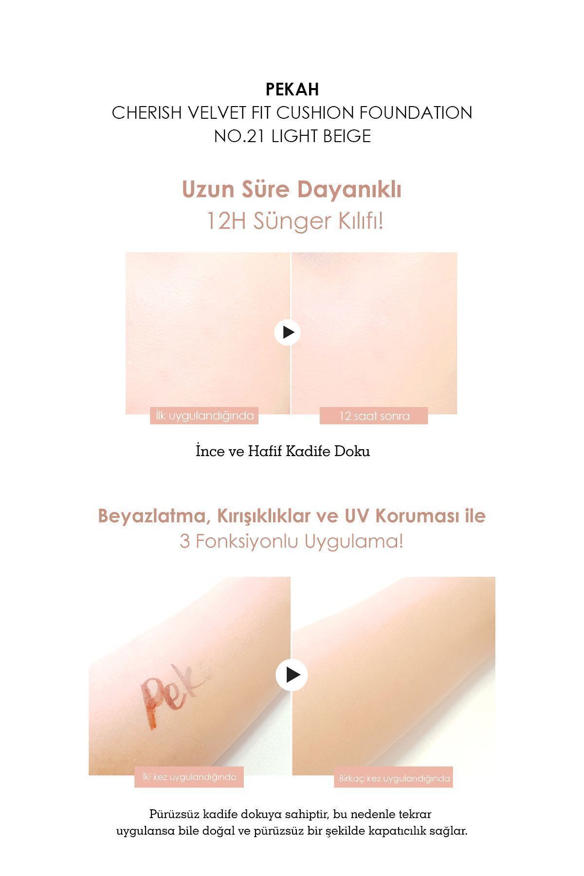 PEKAH Spf 50 Pa Uva/uvb Yüksek Kapatıcılık Cherish Velvet Cushion Fondöten 21 Orta Koyu Bej 14gr-2