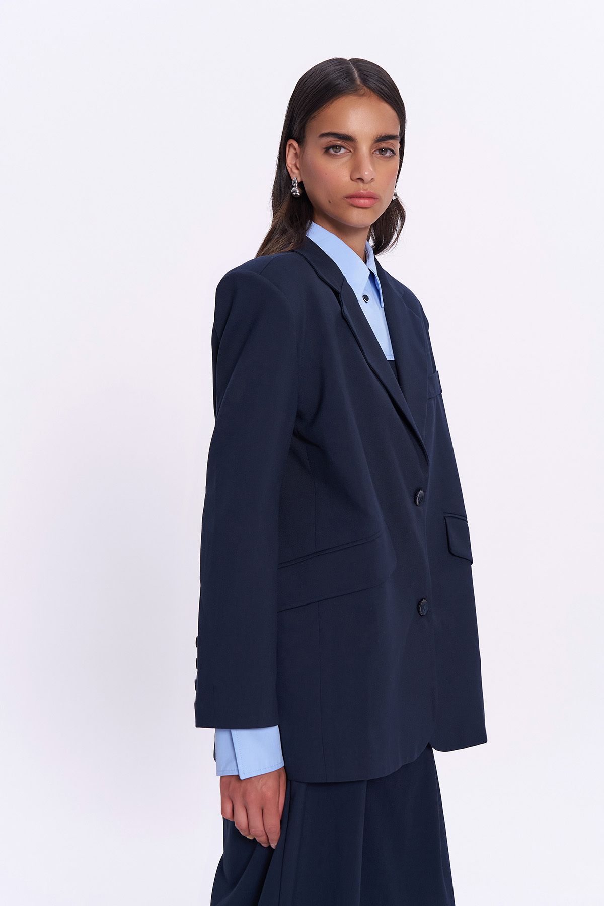 Quzu-Navy Blue Blazer Jacket - Back Number and Text Printed 3