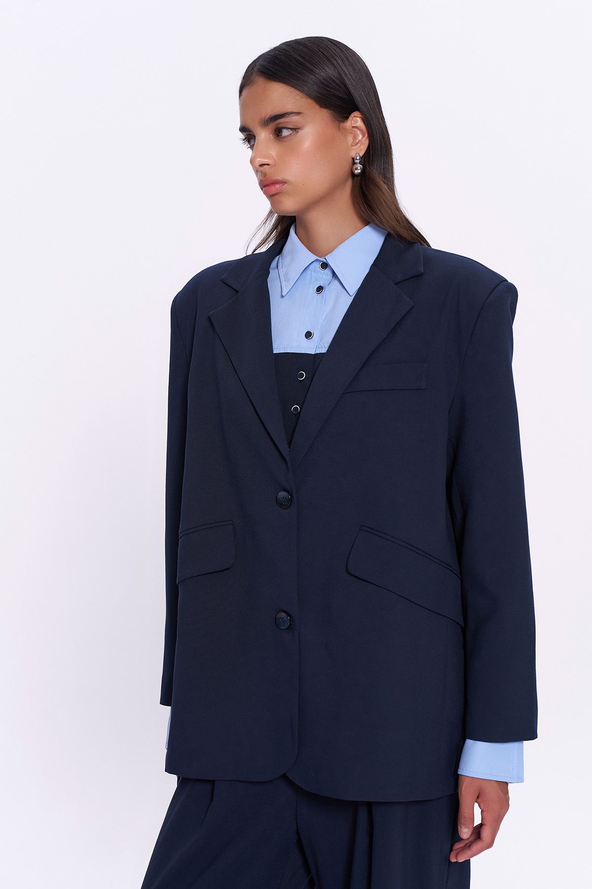 Quzu-Navy Blue Blazer Jacket - Back Number and Text Printed 1