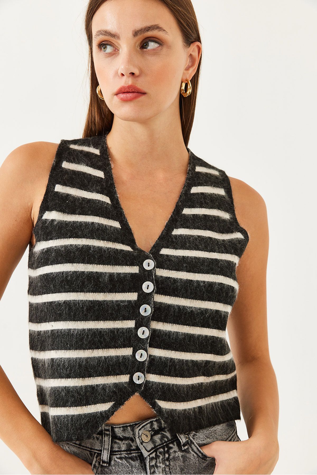 Bianco Lucci-Gestreifte Strickweste für Damen TY 231005 60251905 3