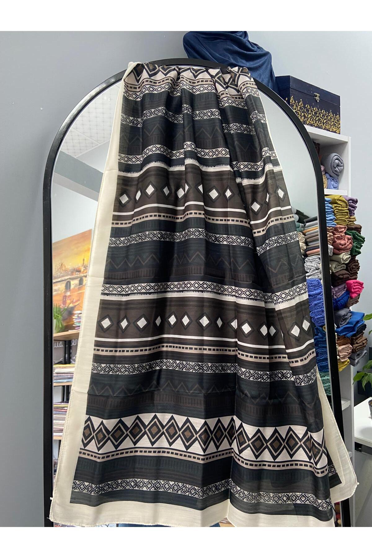 AMİNENESİL Aminenesil Moda Cashmere Μαλακό Βαμβακερό Σάλι Μαύρο Μπεζ Καφέ Χρώμα für Adult Γυναίκα - 75 x 190