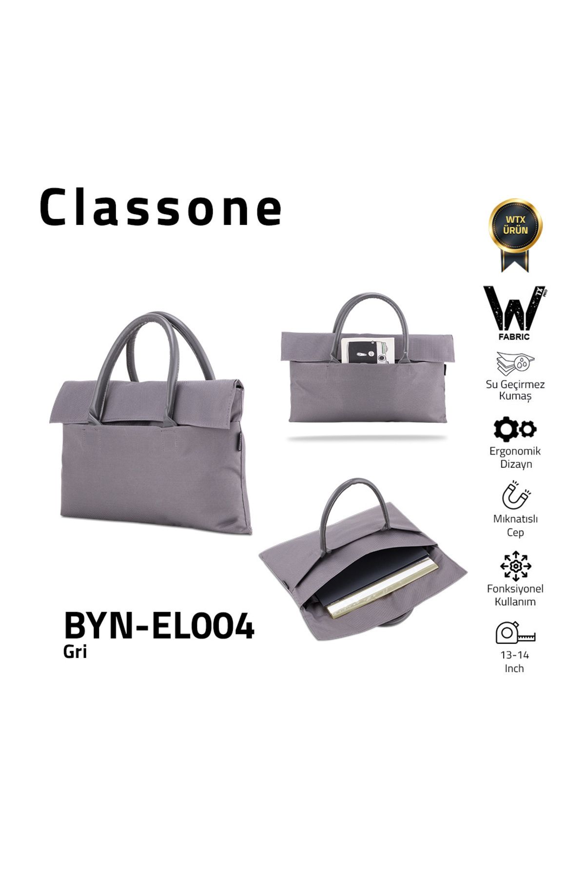 Classone-13-14 Inch Laptop, MacBook Air, Notebook Handbag-Tote Bag-Wtxpro Waterproof Fabric-Grey 2